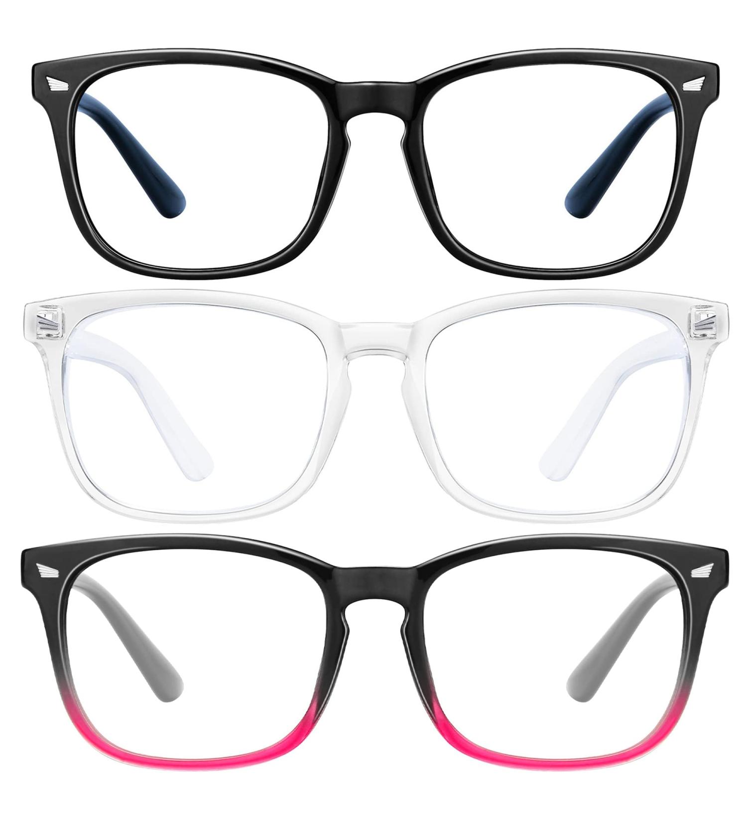 konqkin 3-Pack-Blue-Light-Blocking-Glasses-Women & Men Computer Gaming Glasses Computer Screen Filter Glasses Anti Headache Eye Strain Glasses Lightweight Eyeglasses for TV Phone 3-black+transparent+gradient Purple - Buy Online on GoSupps.com