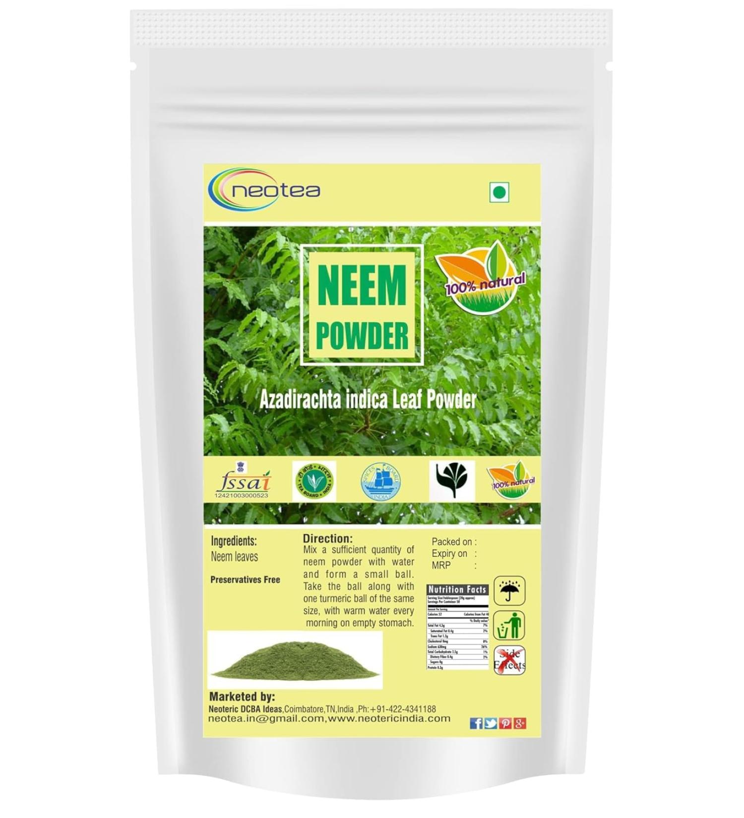 neotea Neem Leaf Powder 300 GM 10.58 OZ (Pack of 1) | 100% Pure & Natural | Fine Herbal Powder for Skin Hair & Wellness | No Additives or Preservatives - Buy Online on GoSupps.com