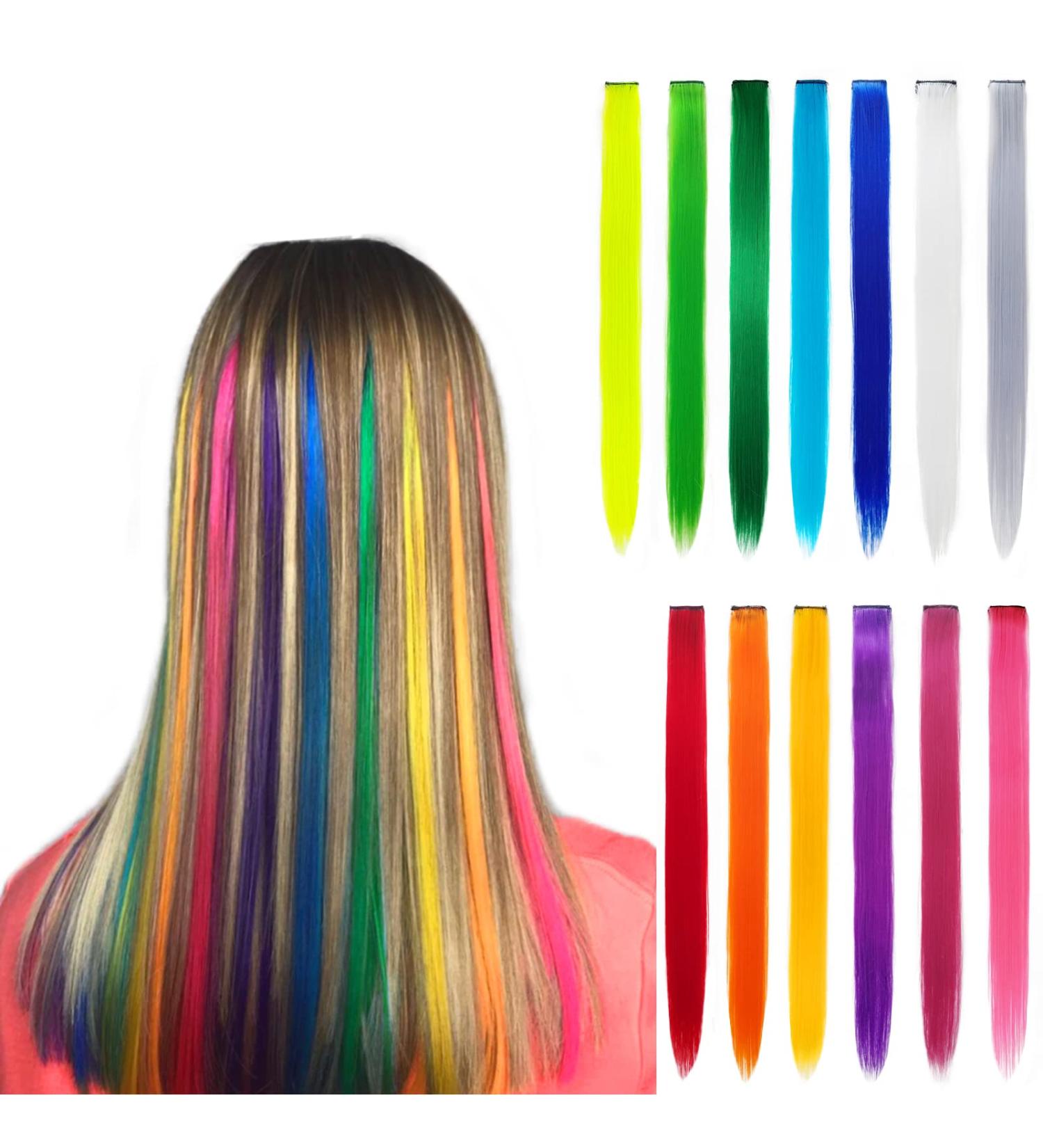13 Pcs Multi-Color Hair Extensions - 20 Inch Clip-in Rainbow Highlights for Women & Kids - Buy Online on GoSupps.com