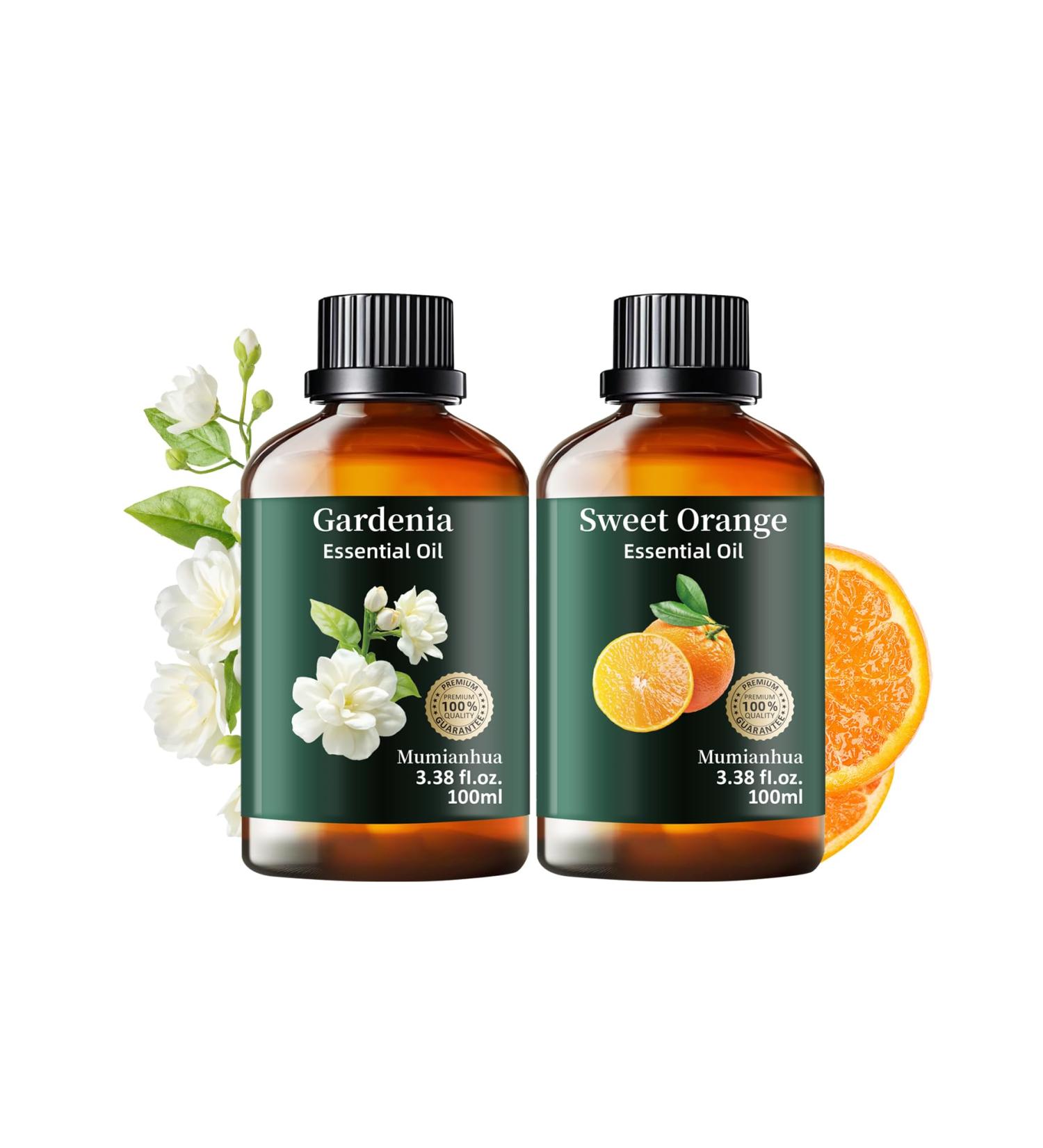 Pure Gardenia & Sweet Orange Essential Oil Set Natural Floral Citrus Oil Duo for Reed Diffuser Skin Hair Care Laundry Perfume & Candle Making 2 x 3.38 Fl Oz - Buy Online on GoSupps.com