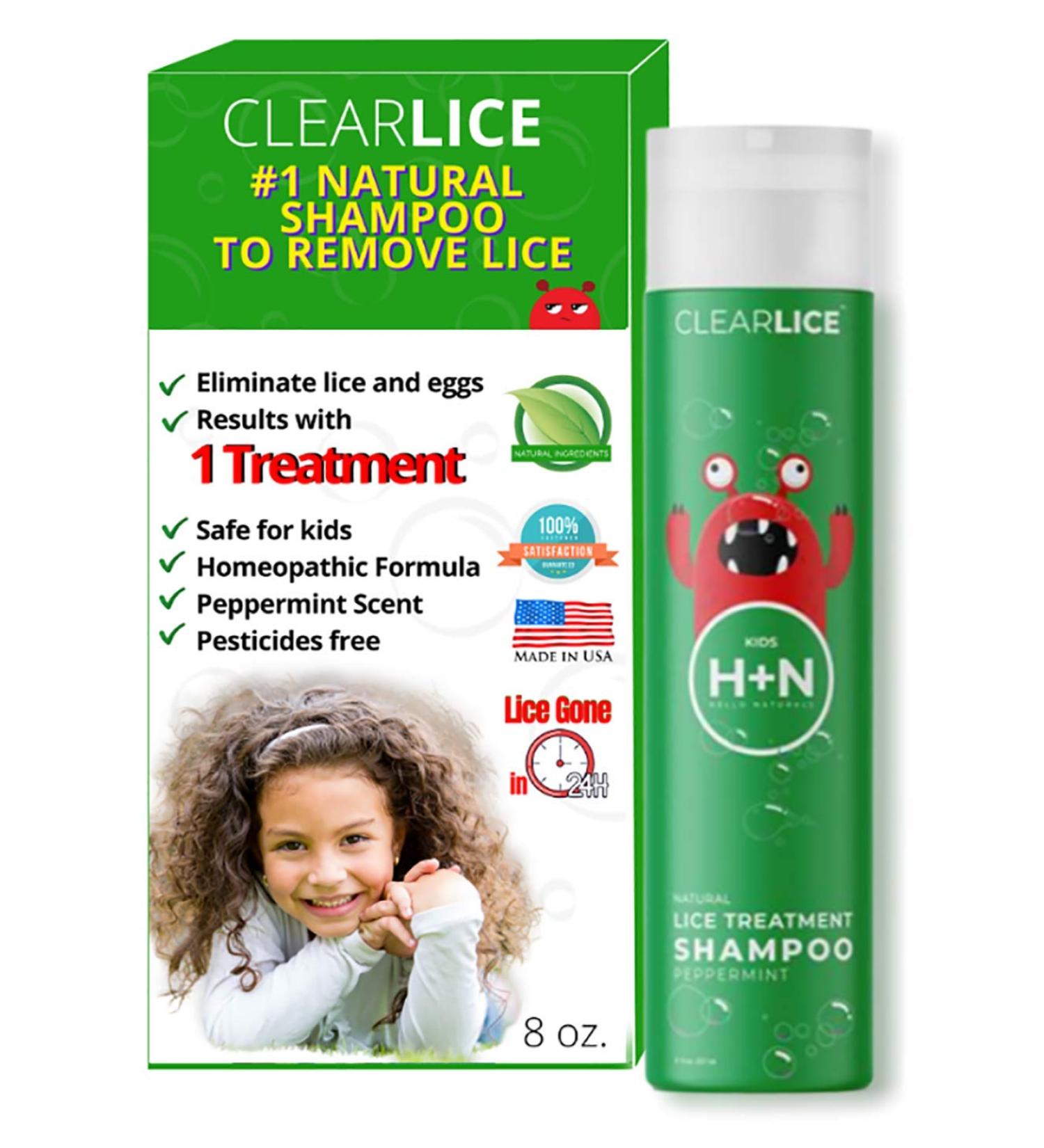 ClearLice 8 oz Hair Lice Treatment Shampoo - Natural & Effective One Day Treatment for Children & Teens - Fresh Peppermint Scent - Buy Online on GoSupps.com