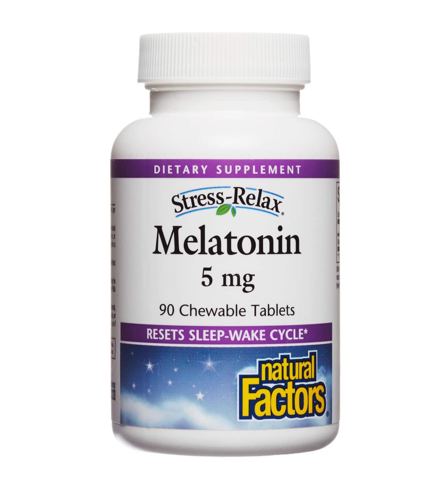 Natural Factors Stress-Relax Melatonin 5mg | 90 Chewable Tablets for Sleep Support - Buy Online on GoSupps.com