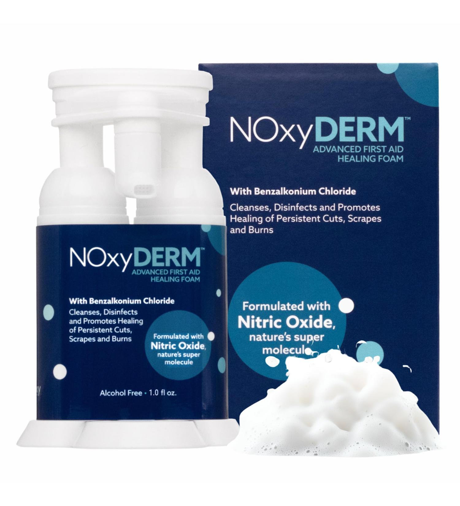 Premium First Aid Antiseptic Foam for Minor Cuts Scrapes and Burns | Benzalkonium Chloride Formula | Formulated with Nitric Oxide | Supports Healthier-Looking Skin | 1oz | NOxyDERM 1 Ounce - Buy Online on GoSupps.com
