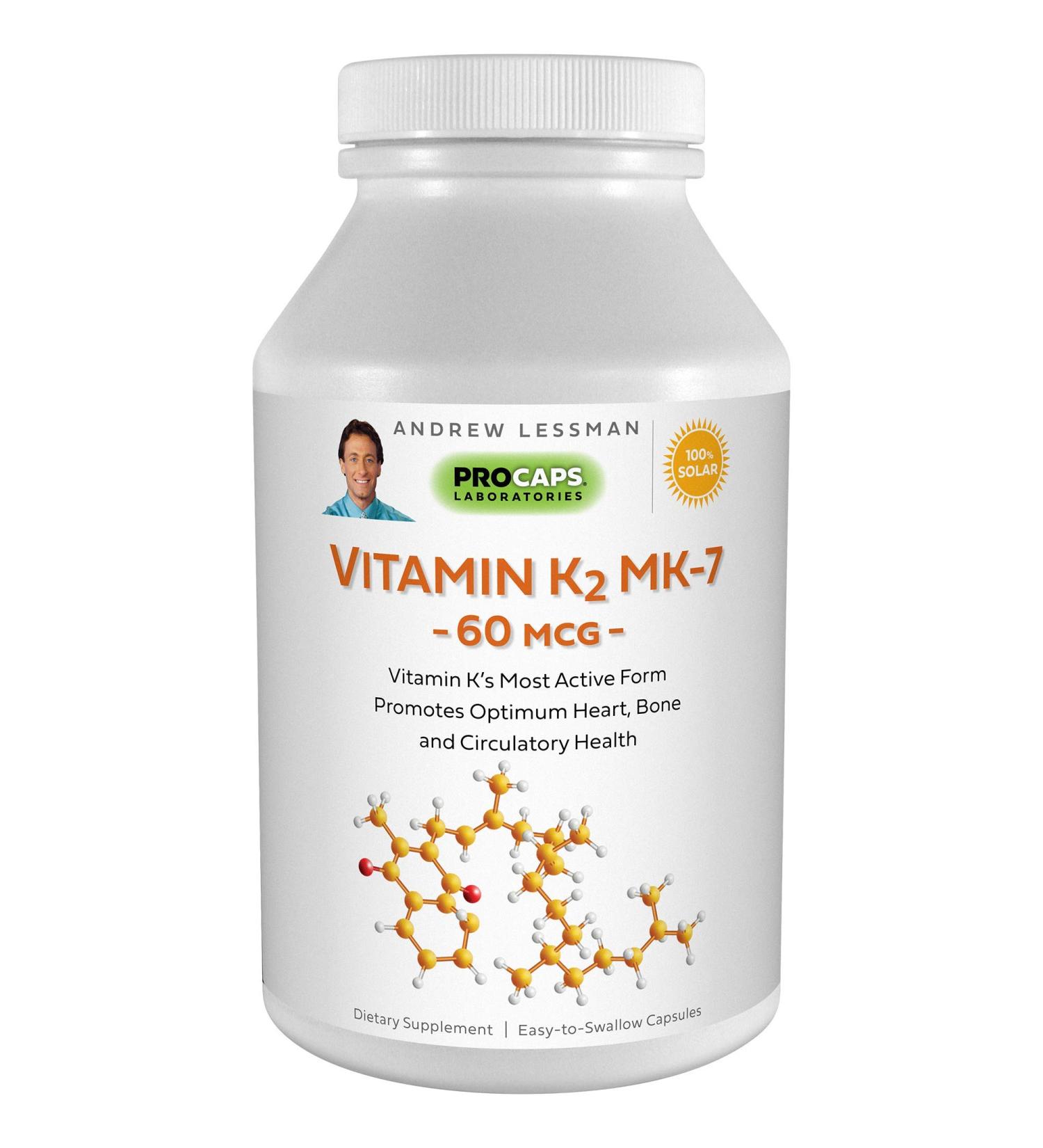 ANDREW LESSMAN Vitamin K2 MK7 60 mcg - Promotes Healthy Calcium Utilization - 60 Softgels - Buy Online on GoSupps.com