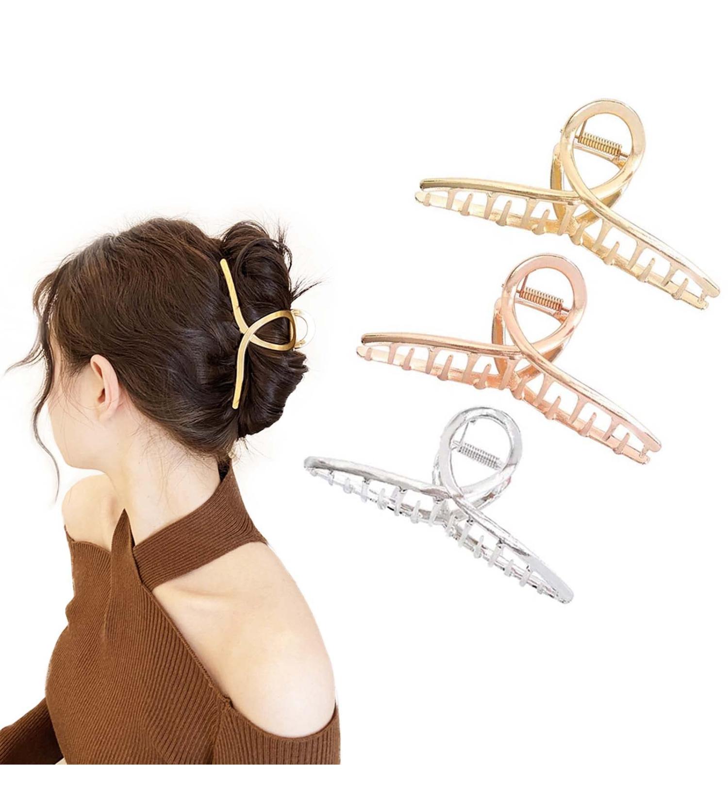 3pcs Metal Strong Hair Claw Clips - Nonslip Large Hair Claw Clip Set for Fashionable Hair Styling - Perfect for Women and Girls with Thin or Thick Hair (Rose Gold, Silver, Gold) - Buy Online on GoSupps.com