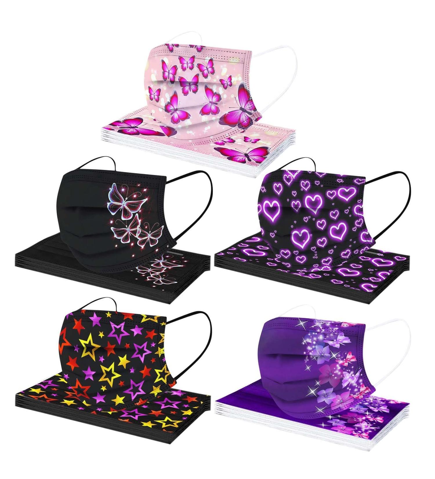 Winfer 50/100 Pieces Disposable 3-Layer Mouth Protection - Colored Print Face Masks for Men & Women Breathable Bandana Scarves - Buy Online on GoSupps.com