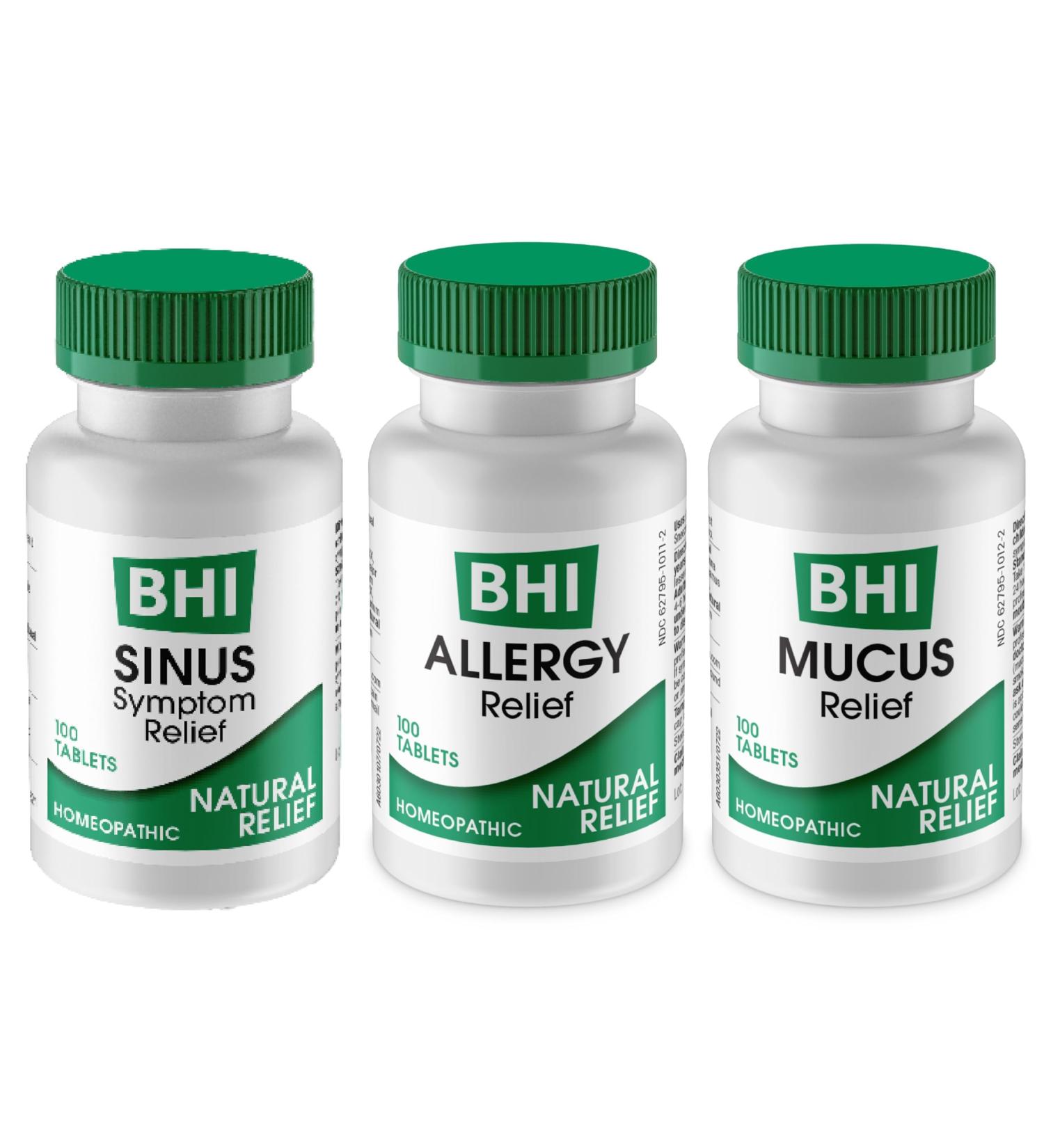 MediNatura BHI Multi Symptom Flare-Up Defense Bundle Sinus Relief Tablets (100) Mucus Relief Tablets (100) + Allergy Relief Tablets (100) Homeopathic Relief - Fast-Acting, Quick-Dissolve - Buy Online on GoSupps.com