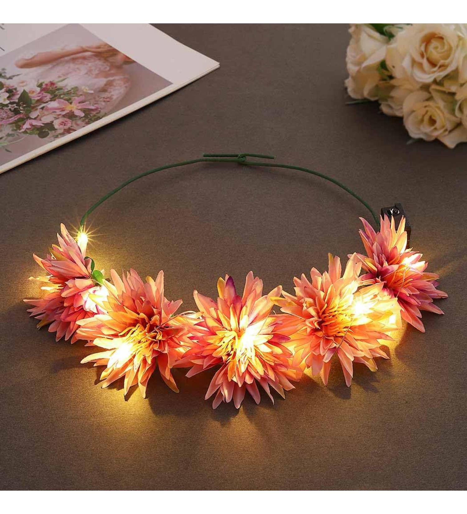 Vakkery Light Up Flower Crown Headbands LED Glow Flashing Hair Garland Headdress Wedding Party Festival Hair Accessories for Women and Girls Pink - Buy Online on GoSupps.com