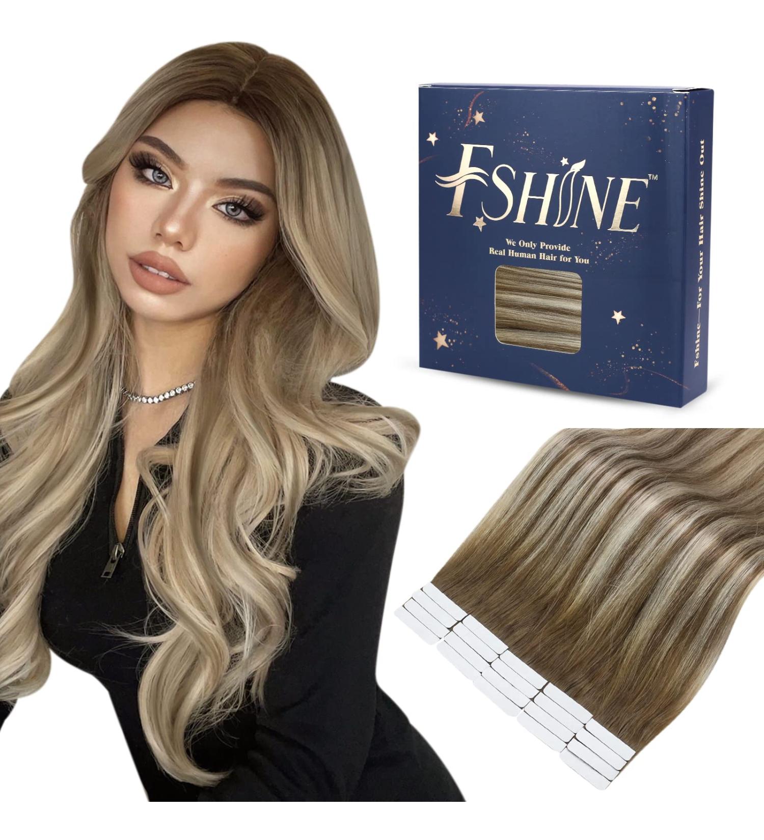 Buy FSHINE Balayage Tape-In Hair Extensions | Real 45cm/18 Medium Brown & Blonde Invisible Remy Hair | 50g #6/60/6 - Buy Online on GoSupps.com