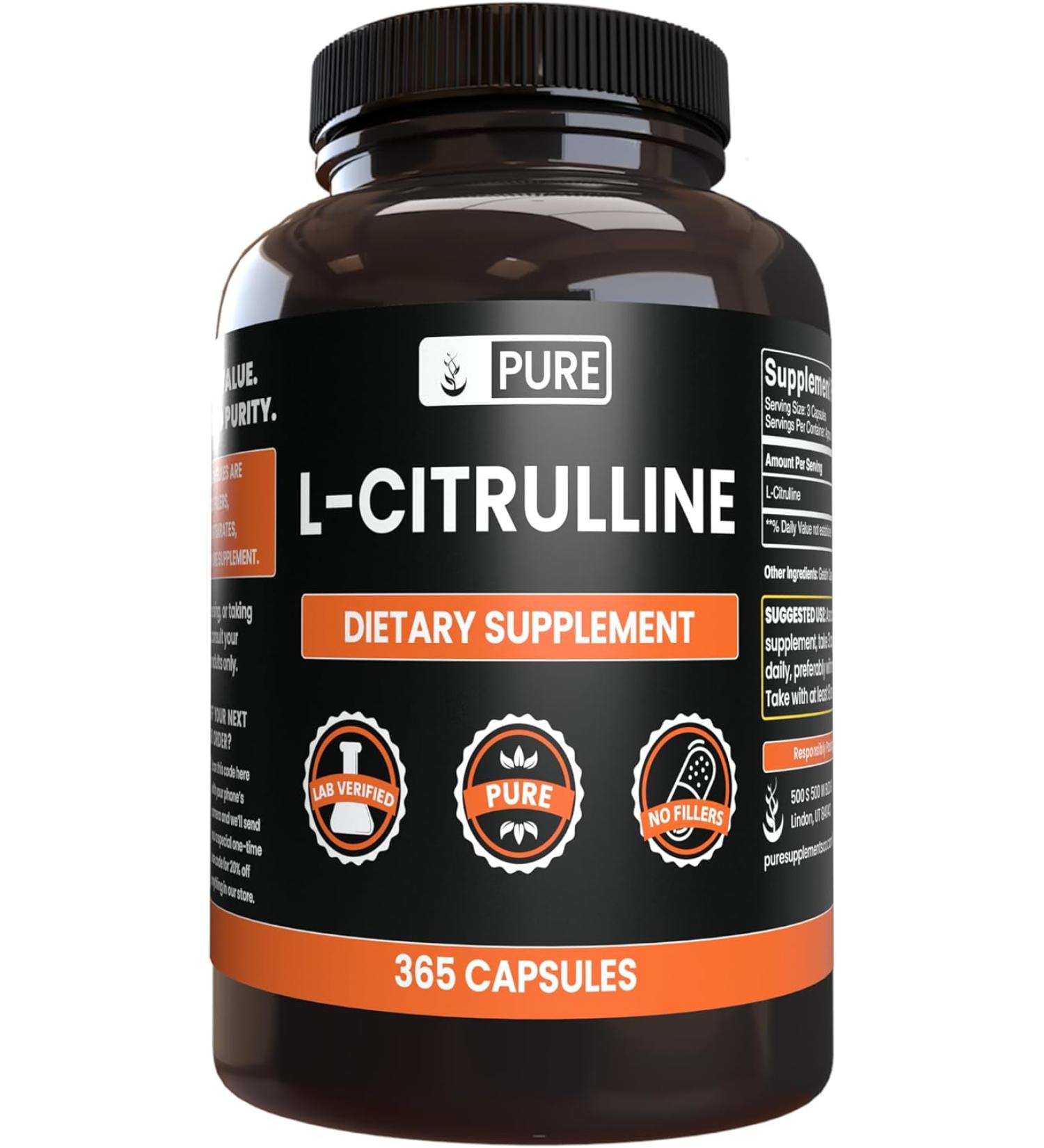 Pure Original Ingredients L-Citrulline No Magnesium Or Rice Fillers Always PureLab Verified - 365 Capsules - Buy Online on GoSupps.com