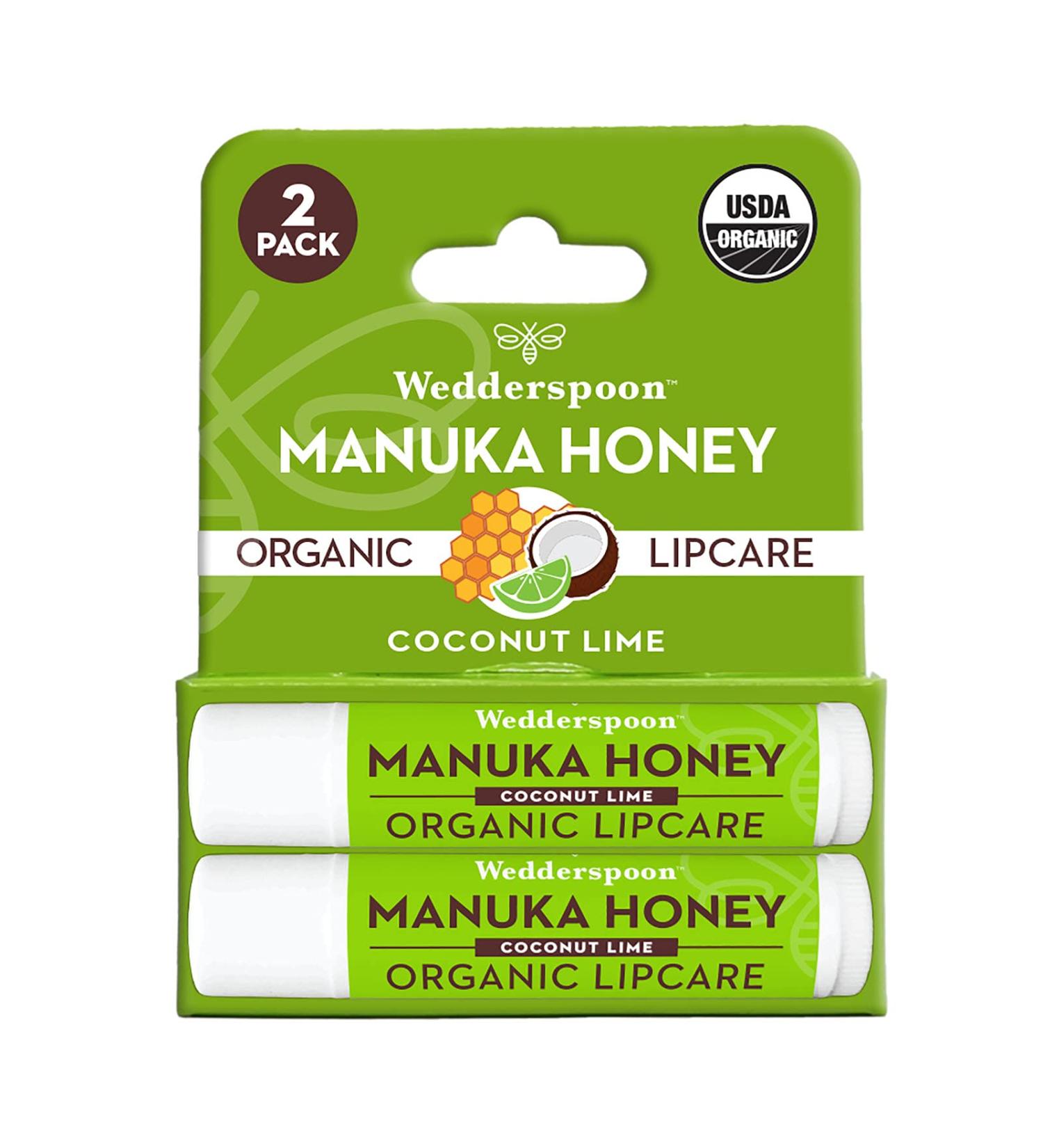 Wedderspoon Organic Manuka Honey Lip Balm | Smooth and Moisturizing | Coconut Lime (Pack of 2) 2 Pack Coconut Lime