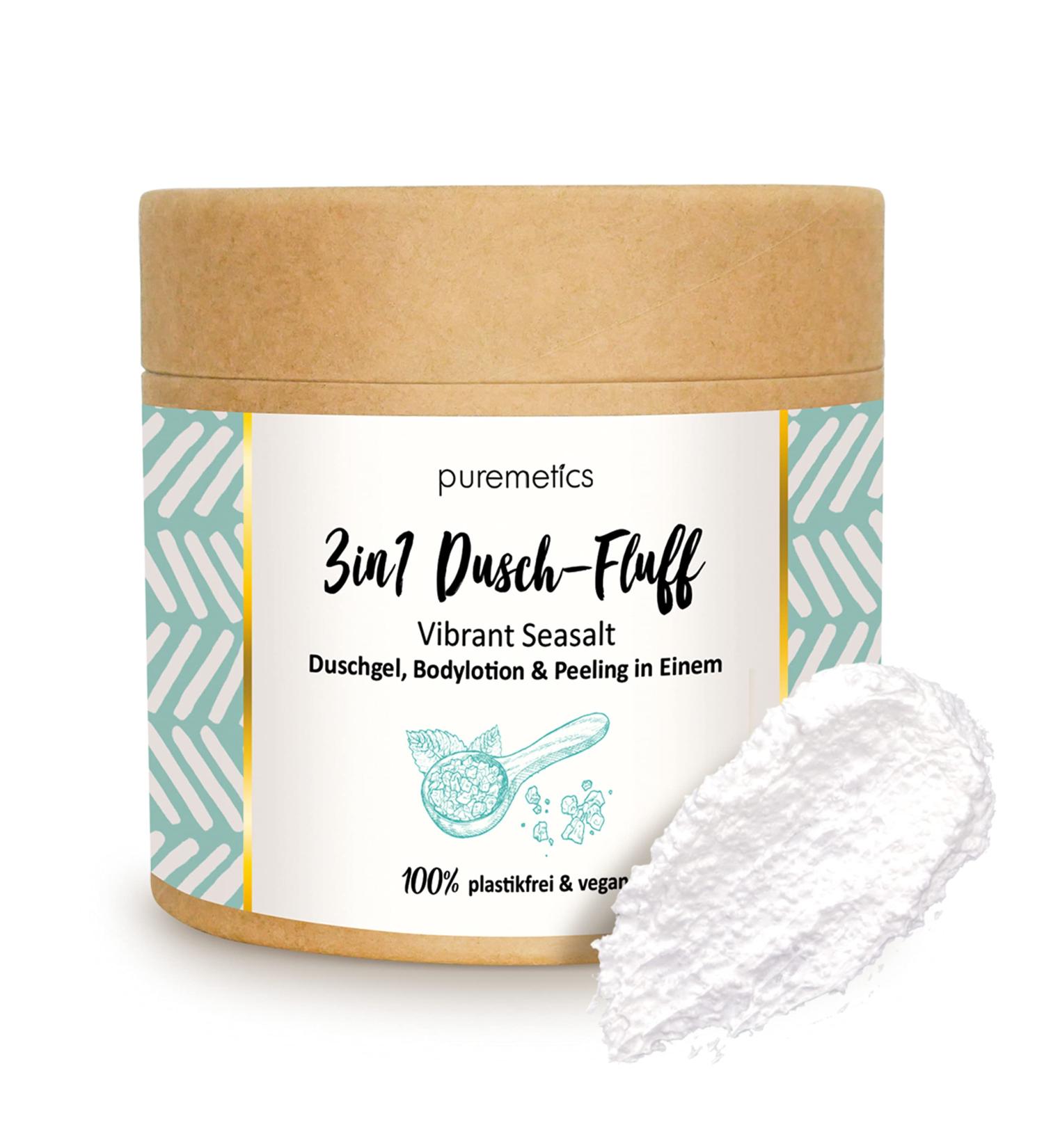 Puremetics 3-in-1 Shower Fluff Vibrant Seasalt - Vegan Plastic-Free Shower Gel Peeling & Lotion (250g) | Exfoliate & Hydrate - Buy Online on GoSupps.com