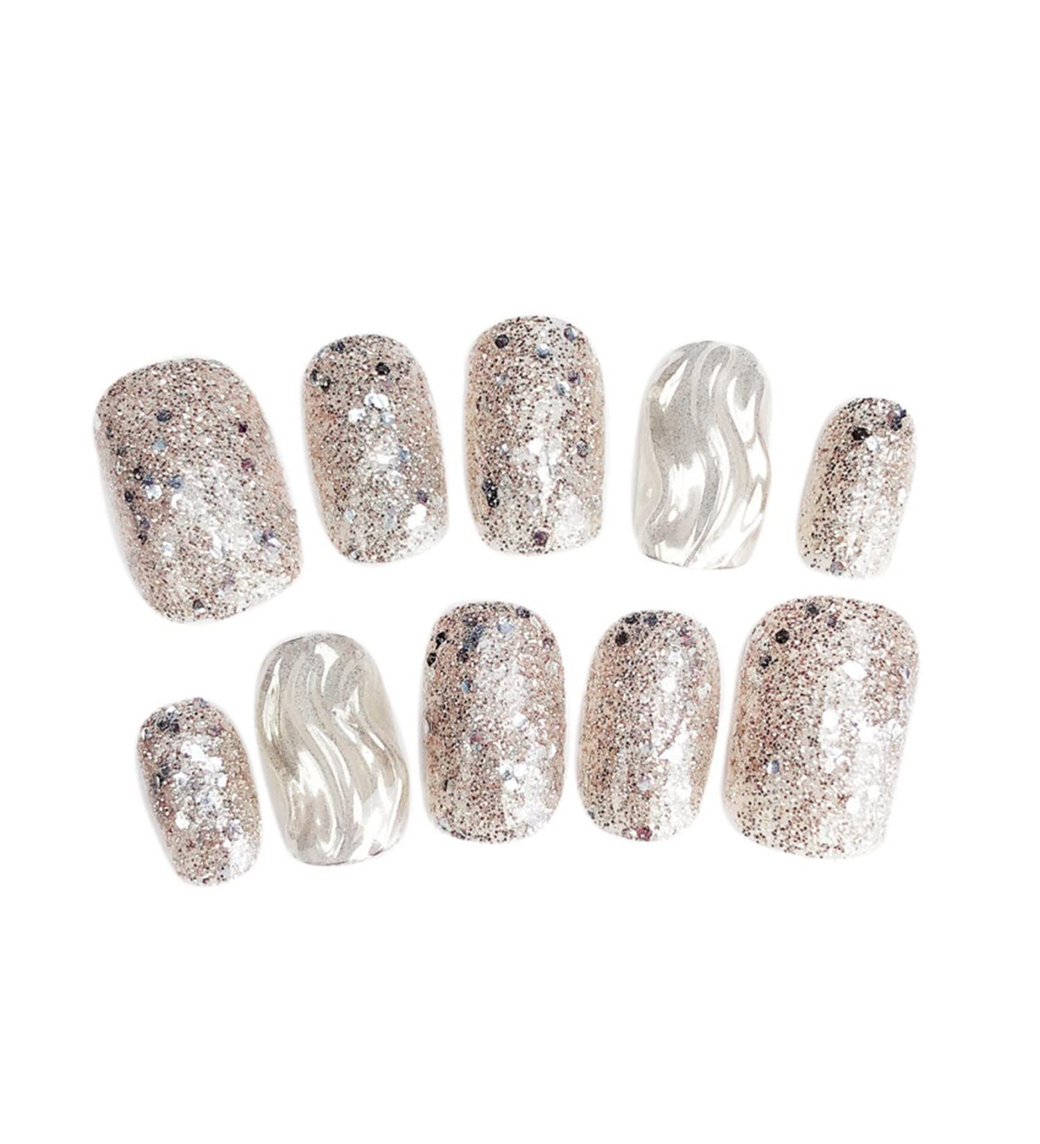 ENERRGECKO Natural False Nails Artificial Tip Manicure Phototherapy Nails Water Ripple Tablets Silver Gradient Color Nail Patch for Nail Art Salons and Home - Buy Online on GoSupps.com