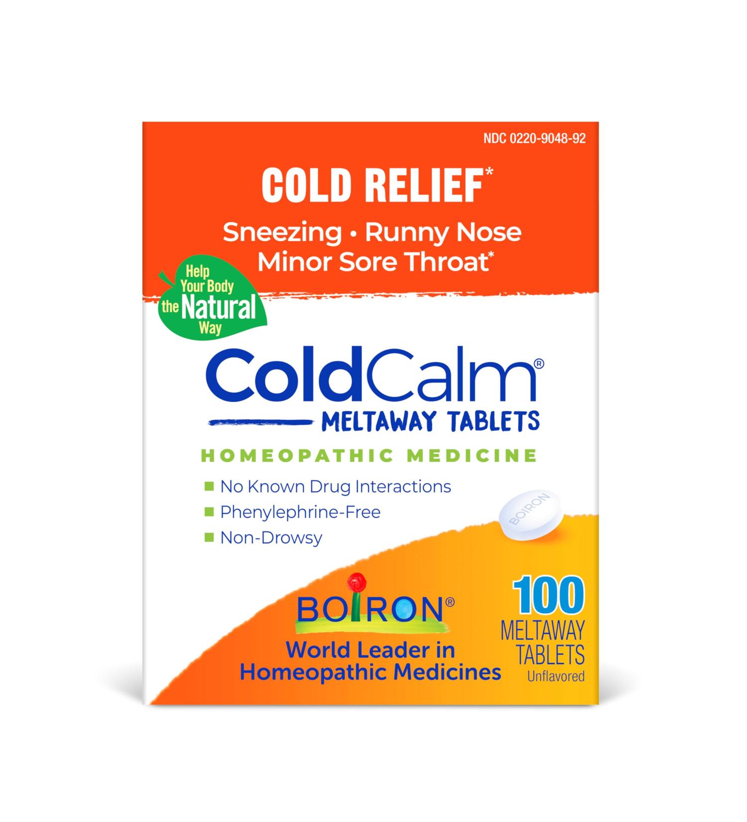 Boiron ColdCalm Tabs - 100 Count for Relief of Common Cold Symptoms Such as Sneezing Runny Nose Sore Throat and Nasal Congestion - Non-Drowsy Cold Calm Meltaway Tablets - Buy Online on GoSupps.com