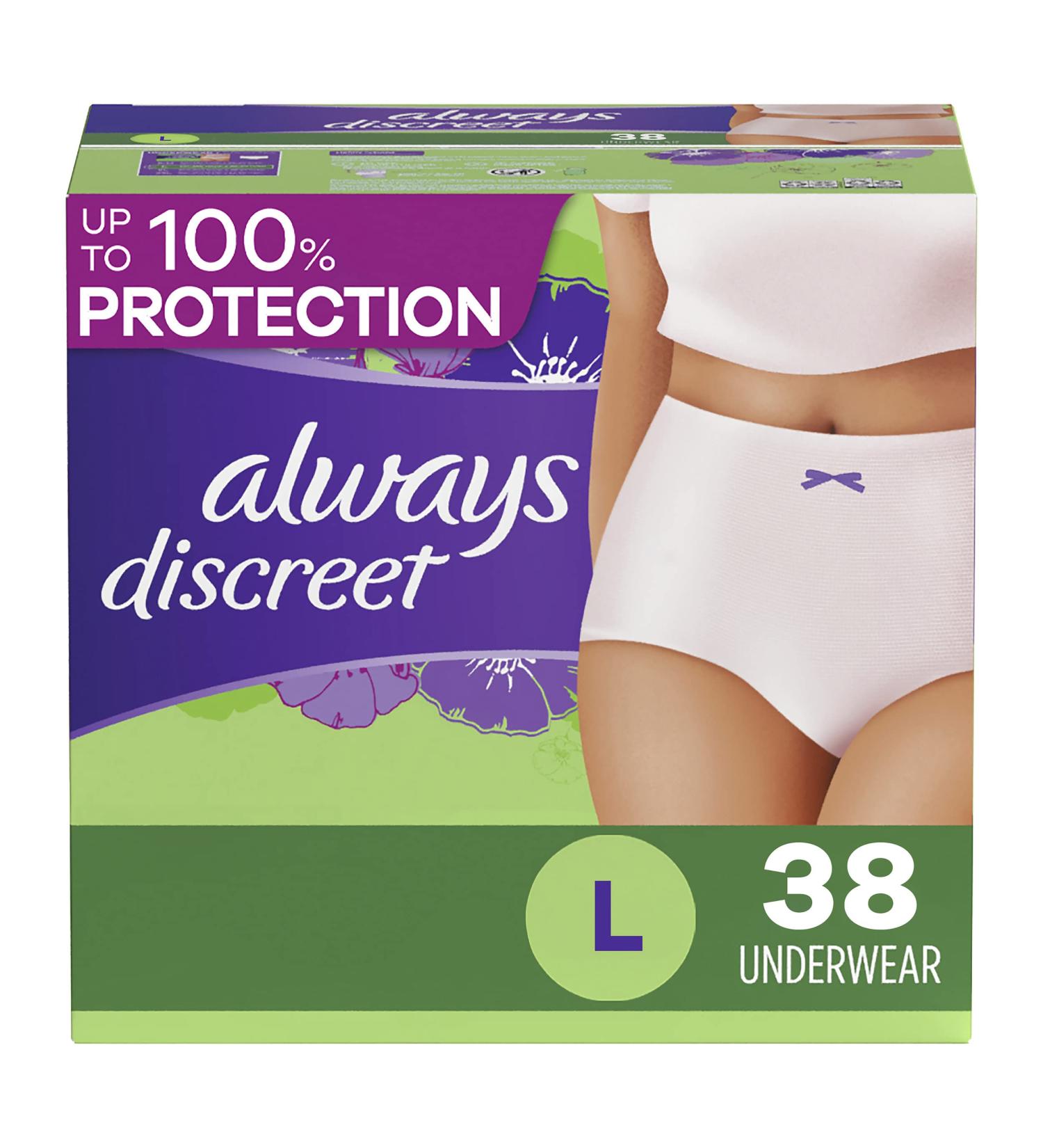 Always Discreet Incontinence & Postpartum Underwear For Women Maximum Protection Large 38 Count - Buy Online on GoSupps.com