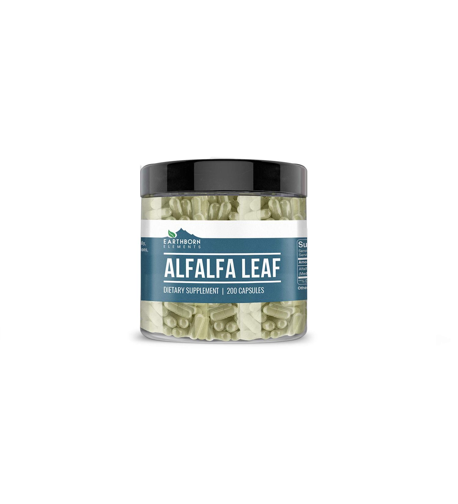 Earthborn Elements Alfalfa Leaf Capsules - 200 Count, Pure & Undiluted, No Additives - Buy Online on GoSupps.com