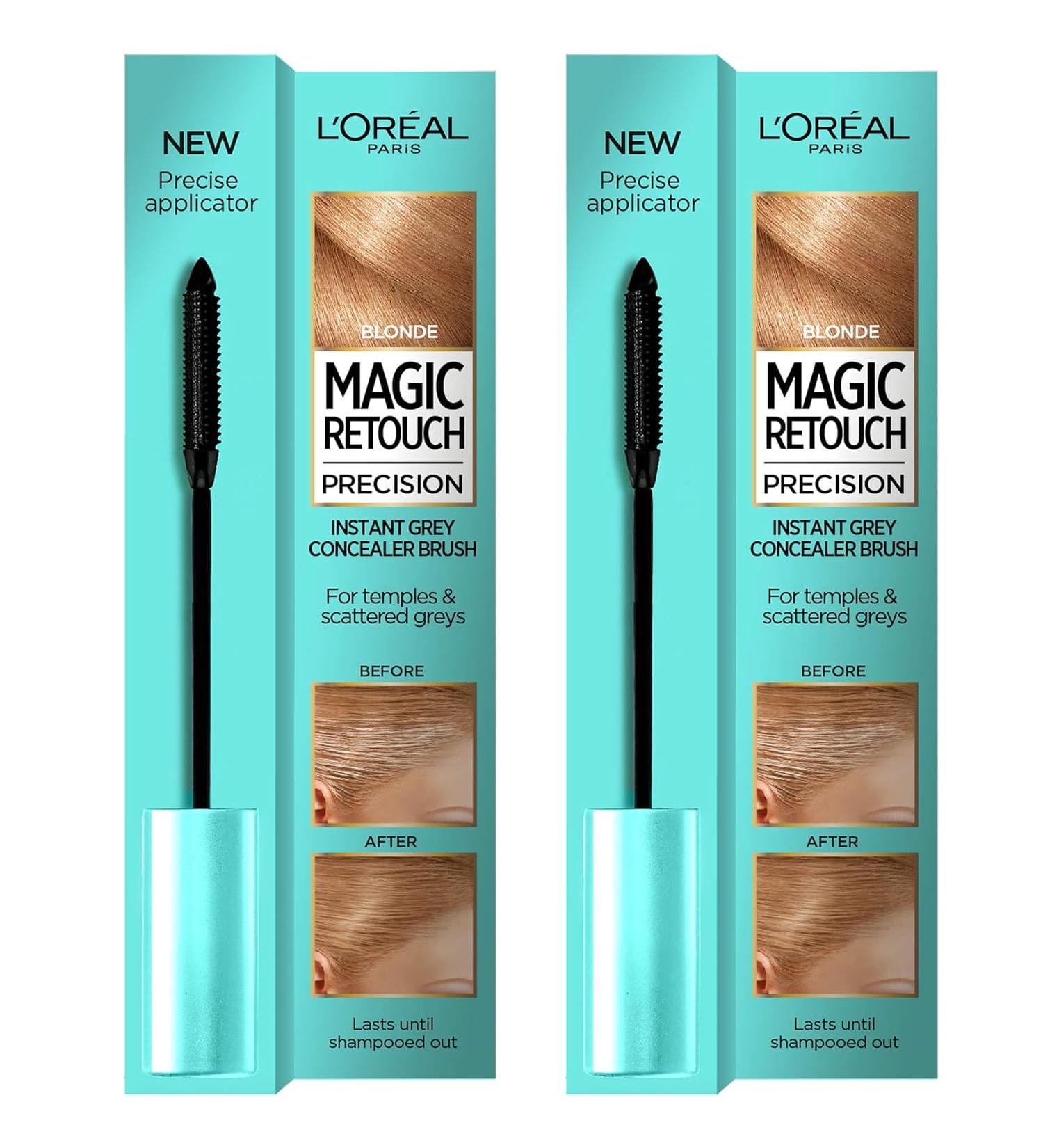 Loreal Grey Hair Cover Up Concealer Blonde Instant Grey Coverage Root Touch Up Hair Mascara to Cover Grey Hair Between Coloring - with Easy To Apply Precision Brush Kit - 2 Pack Plus Cheeroo Magnet 8 ml (Pack of 2) - Buy Online on GoSupps.com