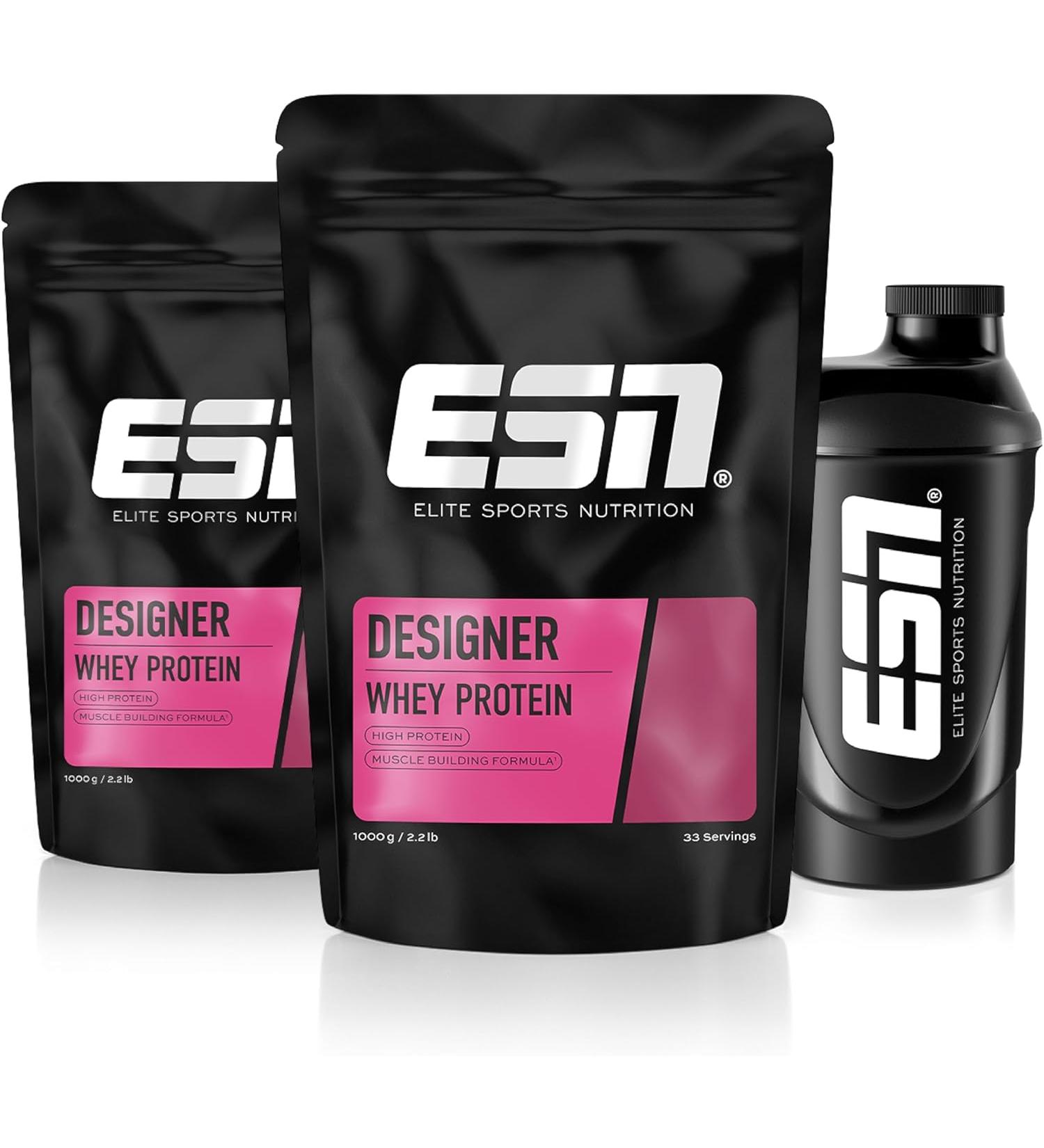 ESN Designer Whey Protein Powder + Free Shaker - neutral taste - 2 x 1 kg - Buy Online on GoSupps.com