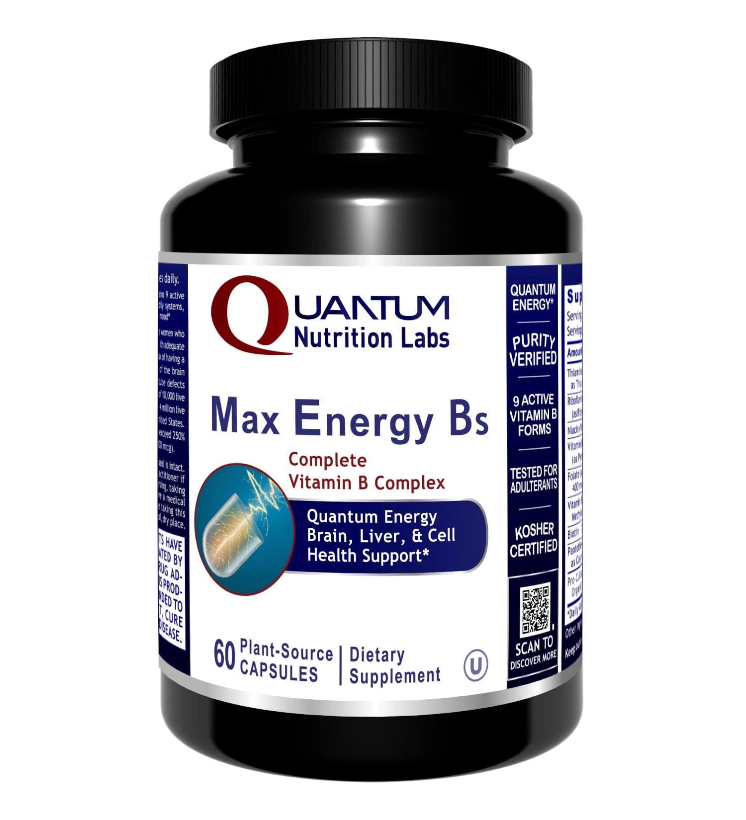 Quantum Nutrition Labs Max Energy B - High Potency Vitamin B Complex - 60 Plant-Based Capsules - Buy Online on GoSupps.com