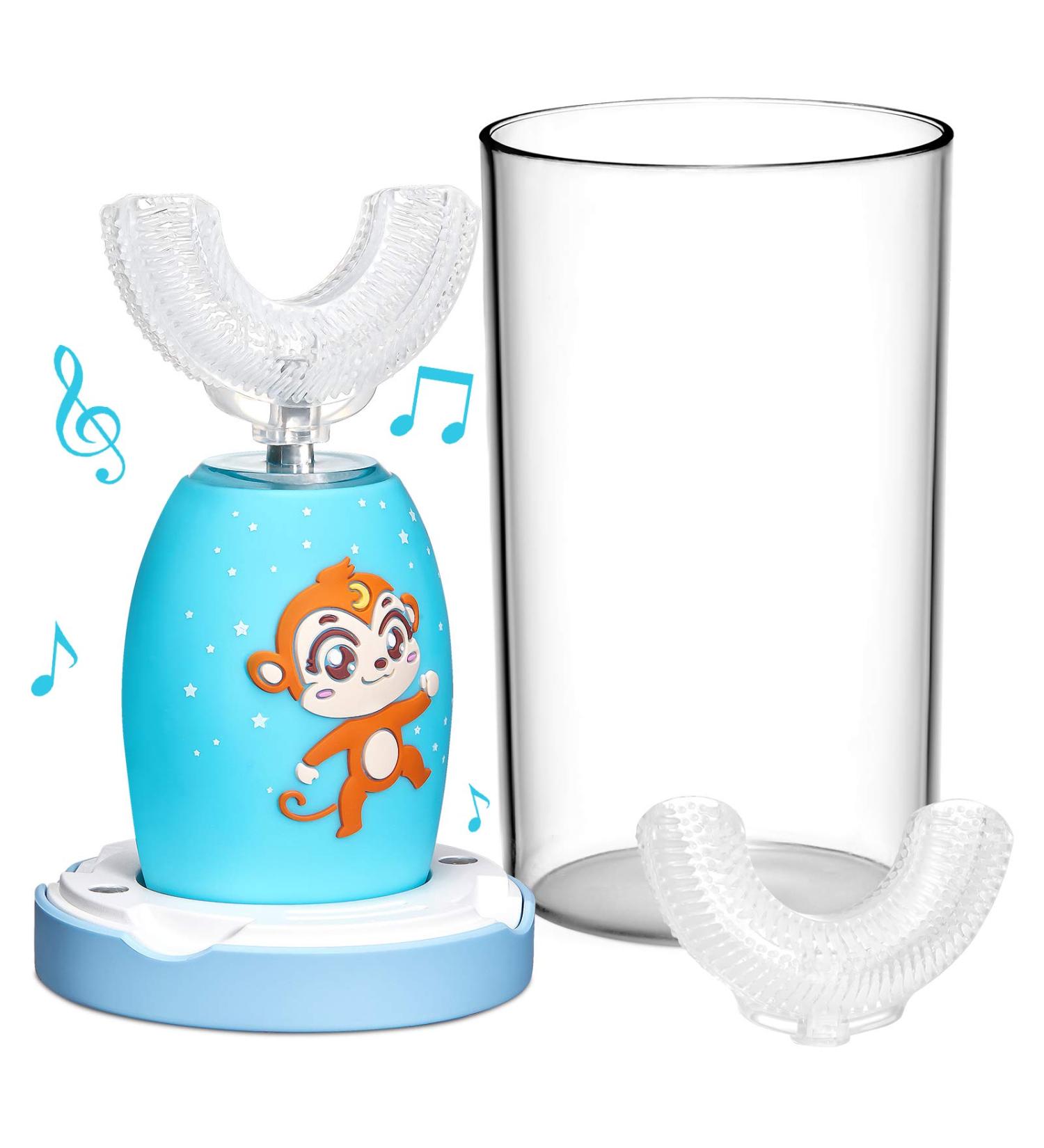 Sunartec Kids Musical Electric Toothbrush | U-Shaped 360 Automatic Toothbrush for Kids 2-10 Years | Rechargeable, 3 Modes, 2 Replacement Bristles | Toddlers Teeth Whitening | Blue - Buy Online on GoSupps.com