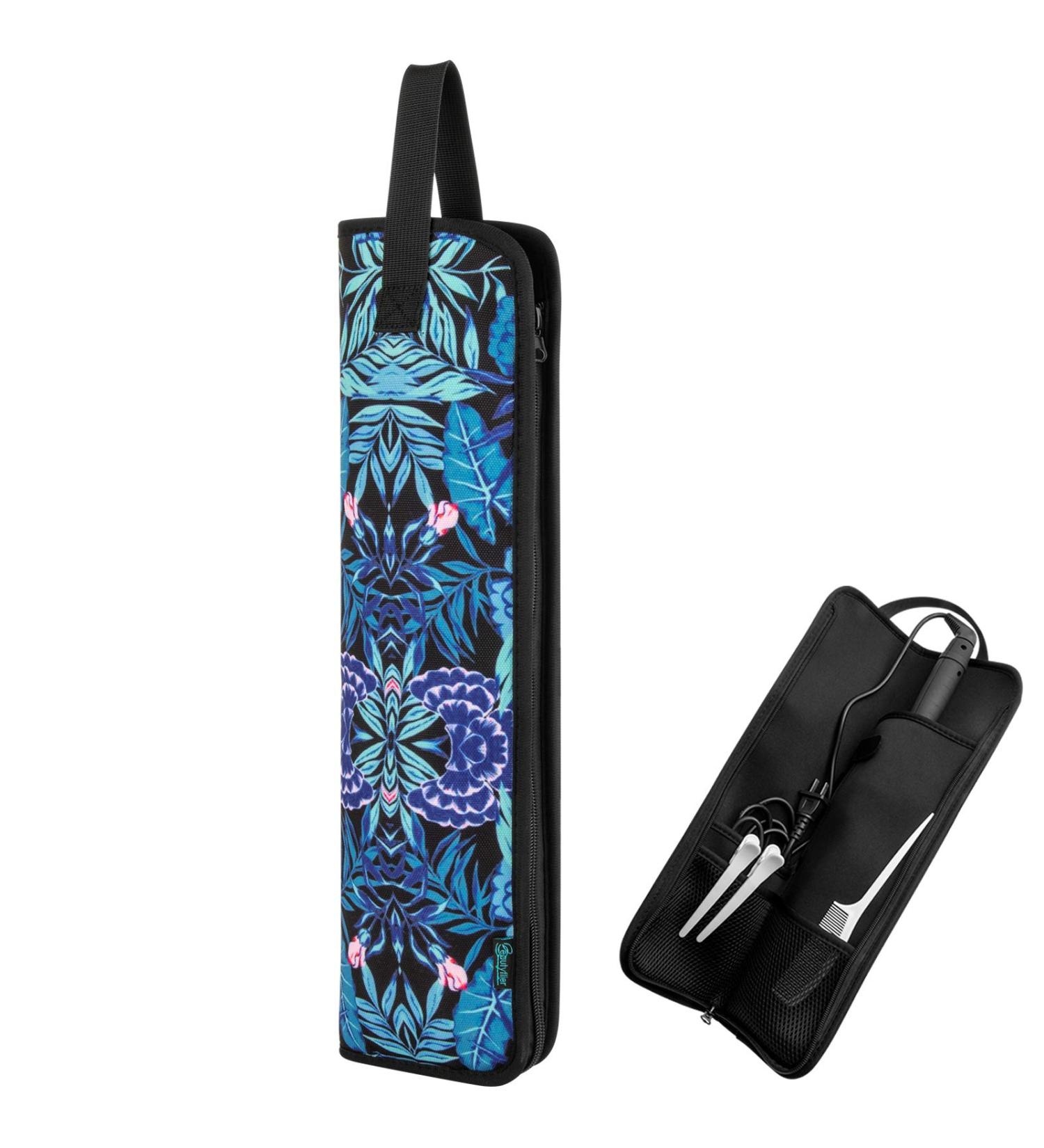 Beautyflier Canvas Curling Iron Cover Sleeve - Blue Flower | Heat-Resistant Travel Bag for Curling & Flat Irons - Buy Online on GoSupps.com