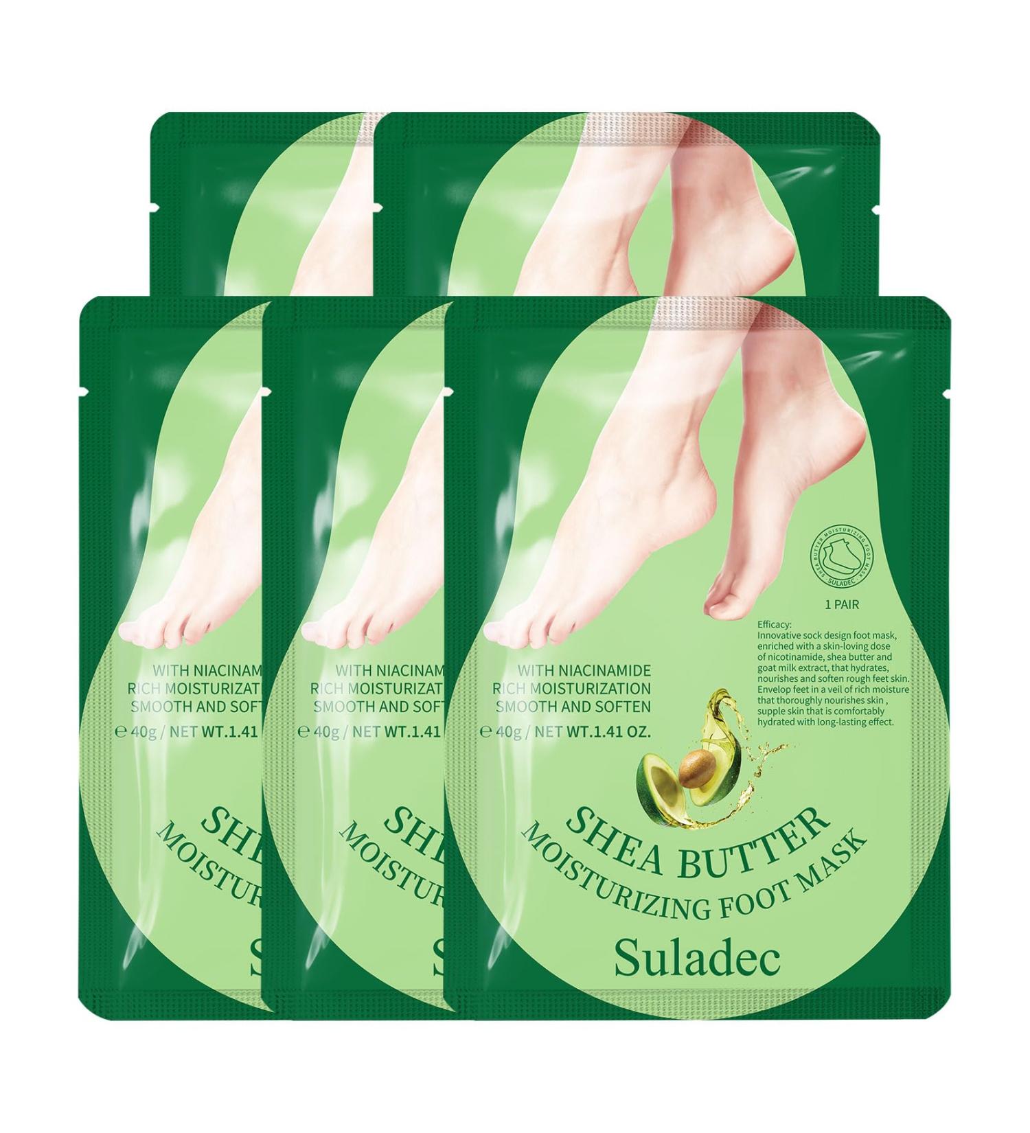 Moisturizing Foot Mask with Shea Butter & Goat Milk | Hydrating Dry Cracked Feet Treatment - 5 Pairs for Men & Women - Buy Online on GoSupps.com