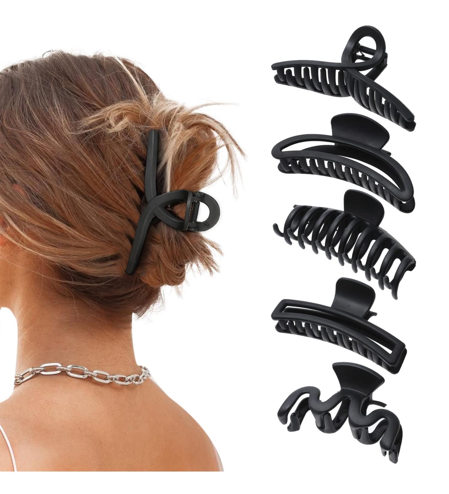 5PCS Large Claw Hair Clips for Thick Hair | Matte Black Big Banana Hair Clips for Women - Non-slip Strong Hold - Buy Online on GoSupps.com