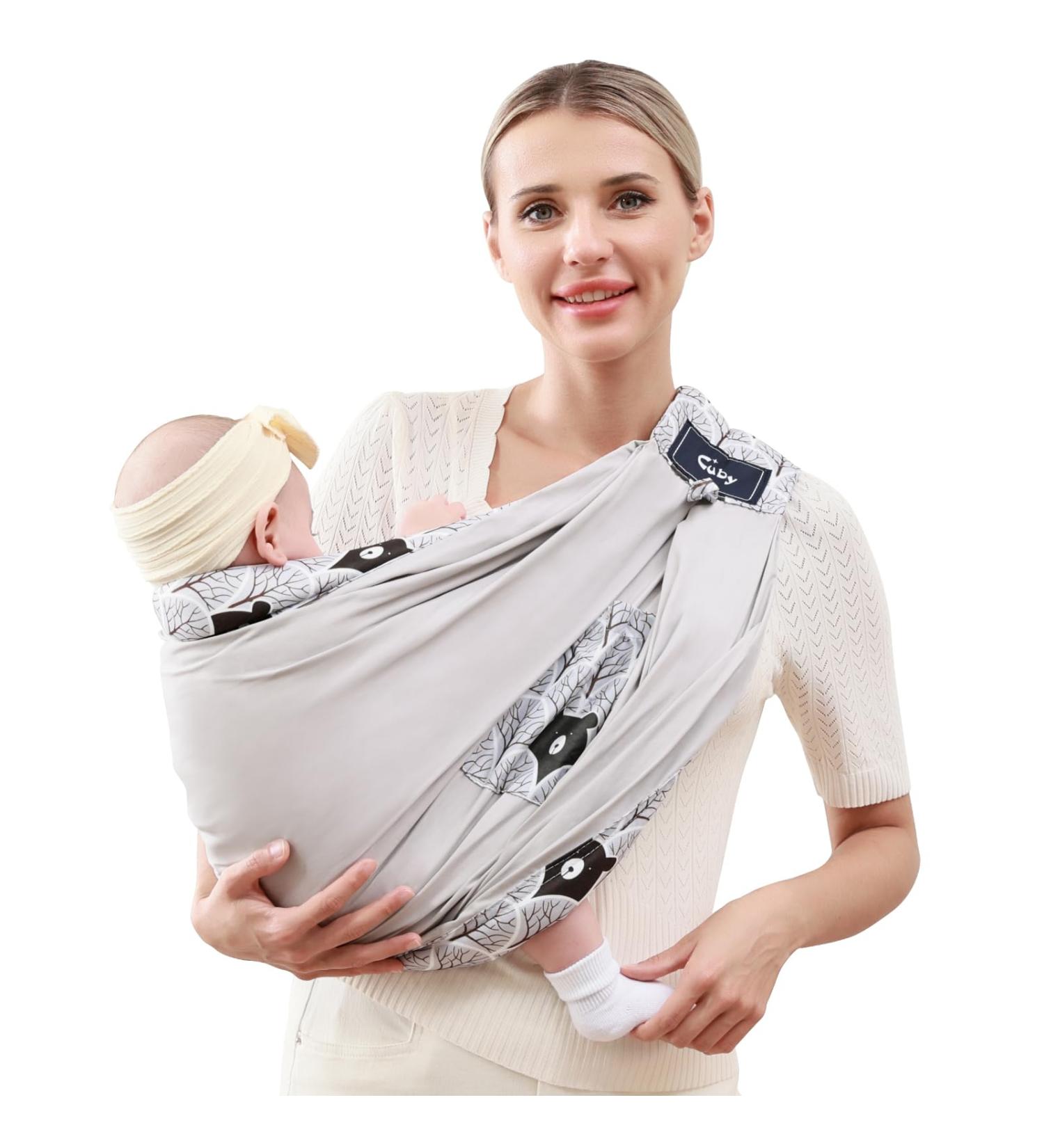 CUBY Natural Cotton Baby Carrier | Extra Comfortable Sling for Newborns & Toddlers - Grey Bear Design - Buy Online on GoSupps.com