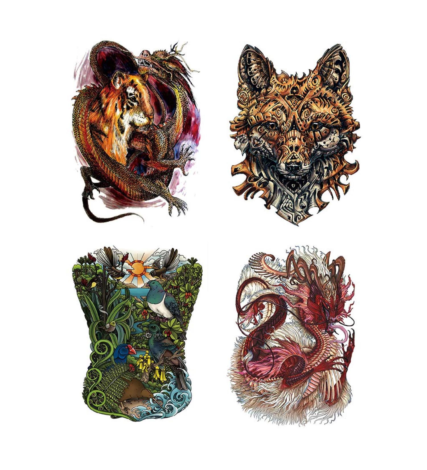 CARGEN 4 Sheets Full Back Dragon Temporary Tattoos for Men - Realistic Body Art Stickers with Dragon, Tiger, and Bird Designs - Buy Online on GoSupps.com