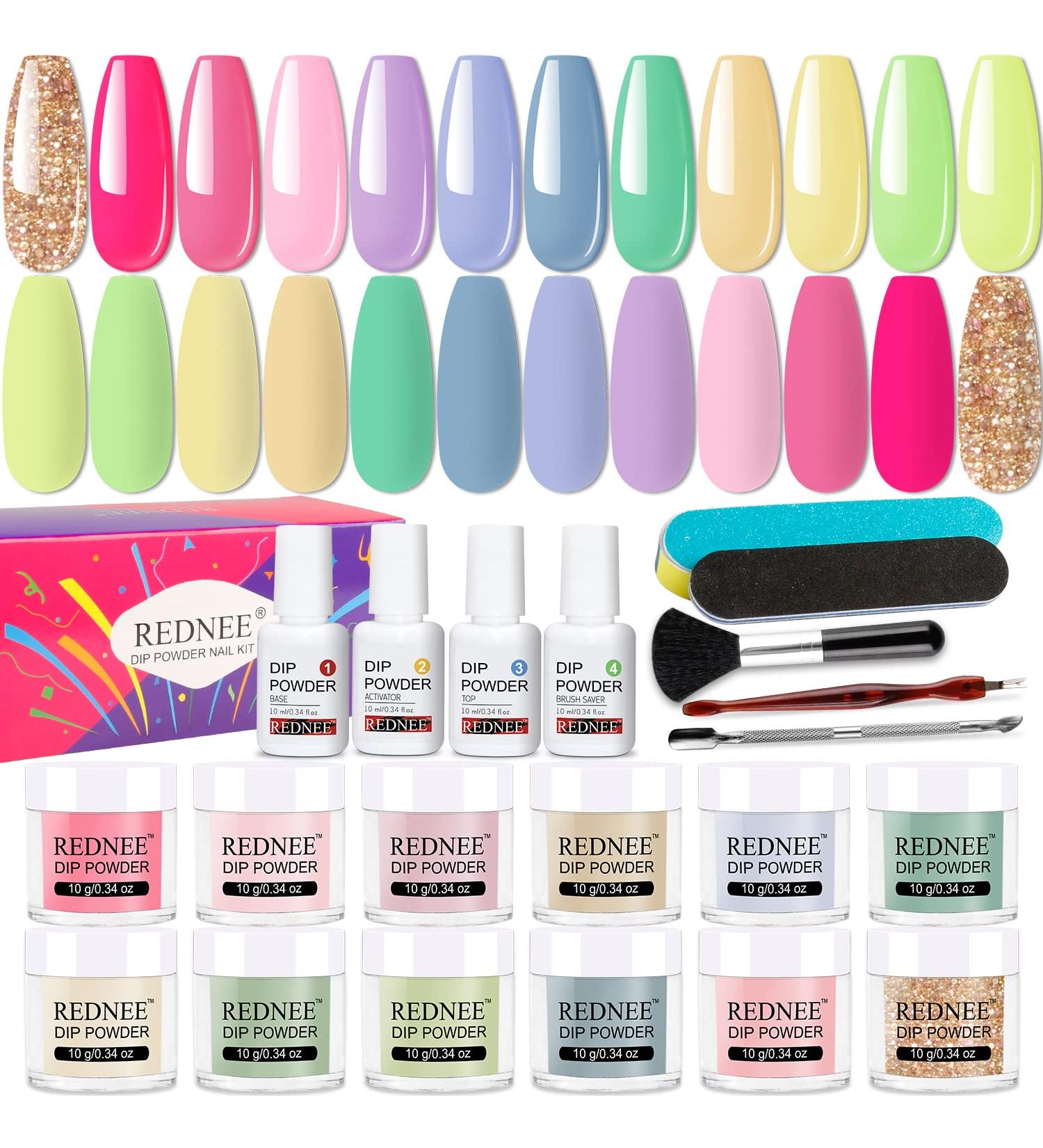 REDNEE 21 Pcs Easter Candy Colors Dip Powder Nail Kit - Pastel Acrylic Dipping Powder Set for Manicures| RE36 - Buy Online on GoSupps.com