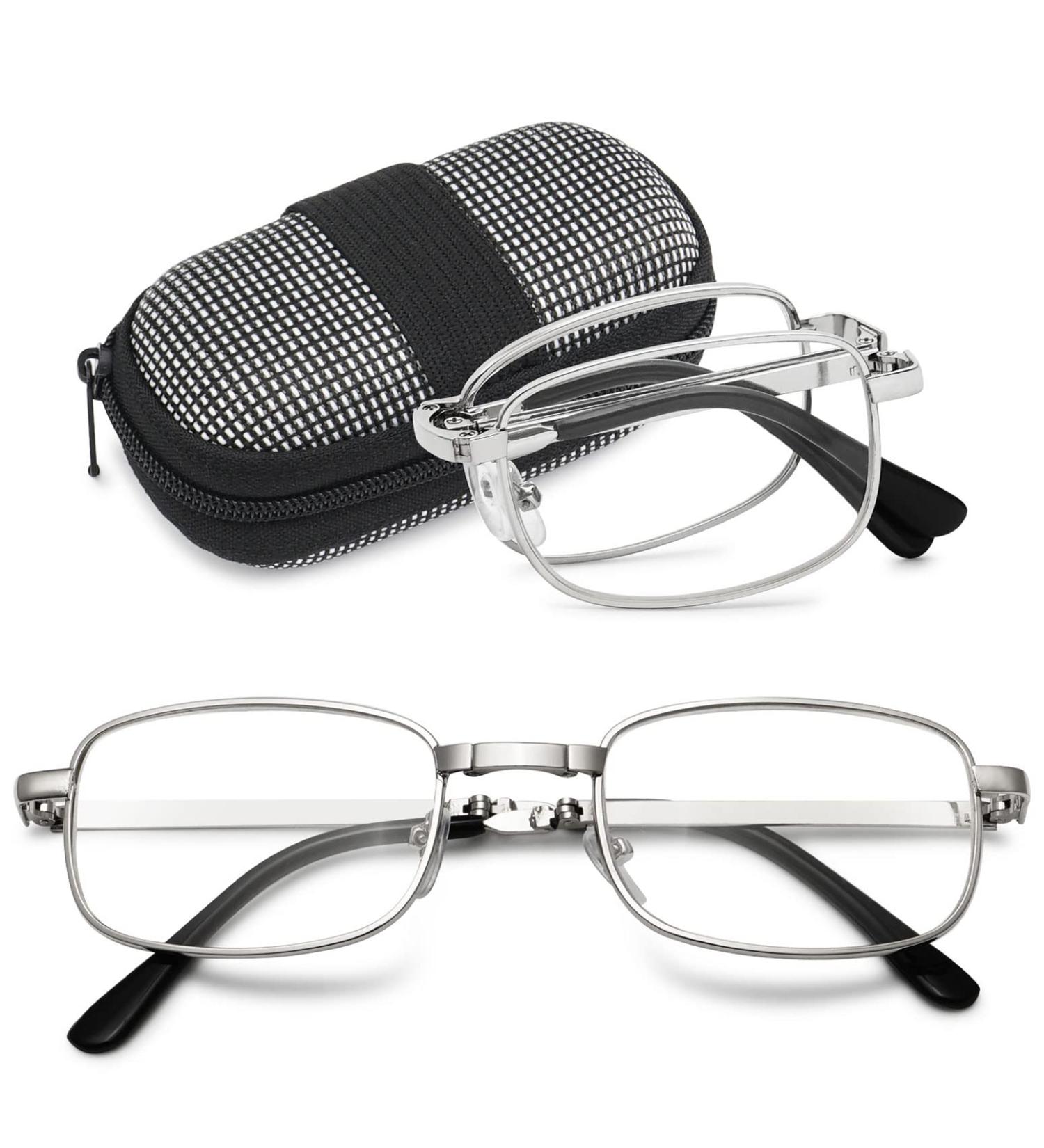 Vevesmundo Men's Foldable Reading Glasses - Silver Metal Folding Glasses (2.75x) - Compact & Stylish - Buy Online on GoSupps.com