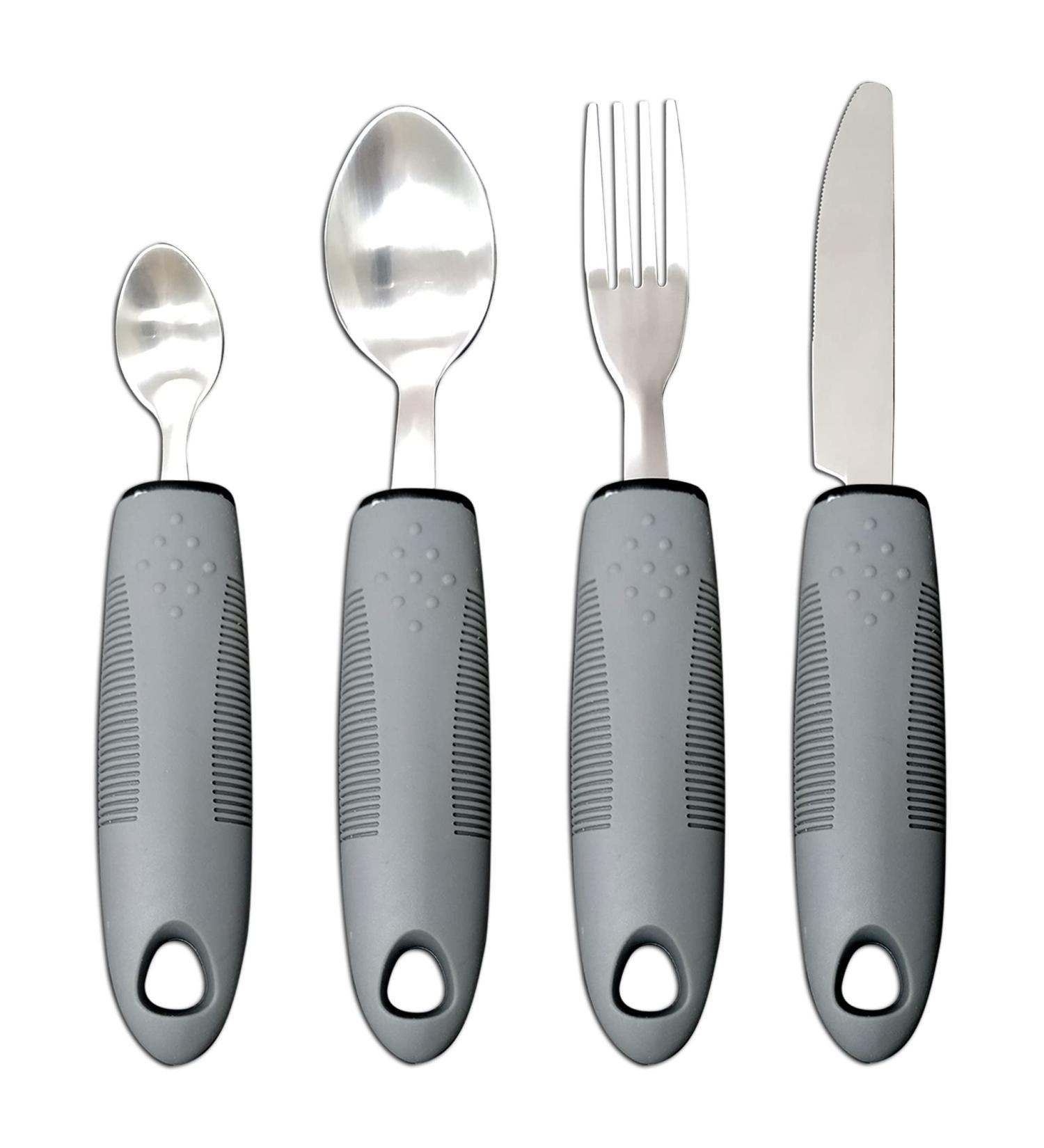 4Pcs Easy Grip Adaptive Cutlery Set for Arthritis & Parkinson's - Large Wide Handles, Elderly & Disabled Utensils in Grey - Buy Online on GoSupps.com