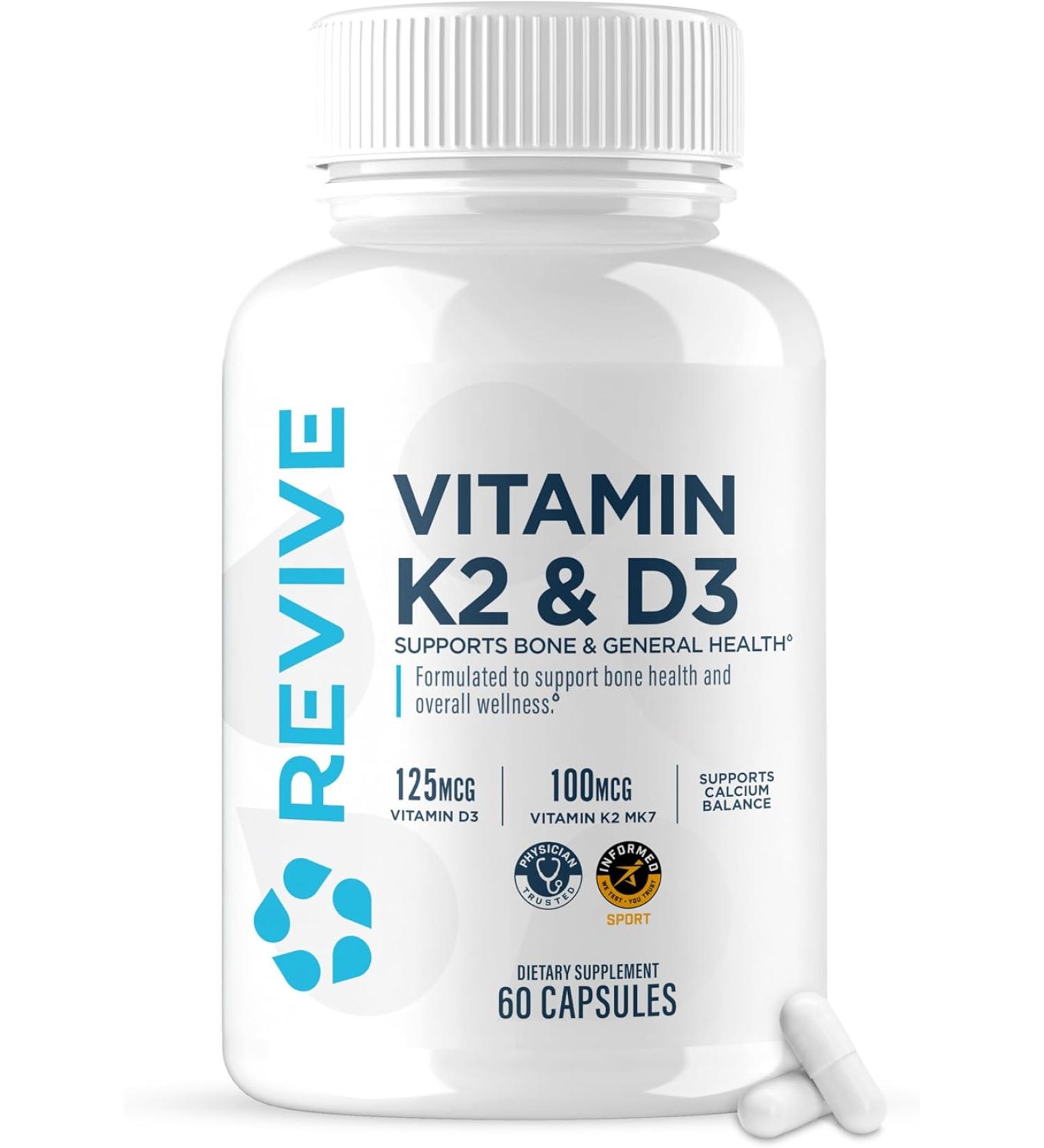 REVIVE MD Vitamin D3 & K2 - Supports Bone Health & Muscle Strength - K2 & D3 Vitamin Supplement for Women & Men Health & Brain Function (60 Servings) - Buy Online on GoSupps.com