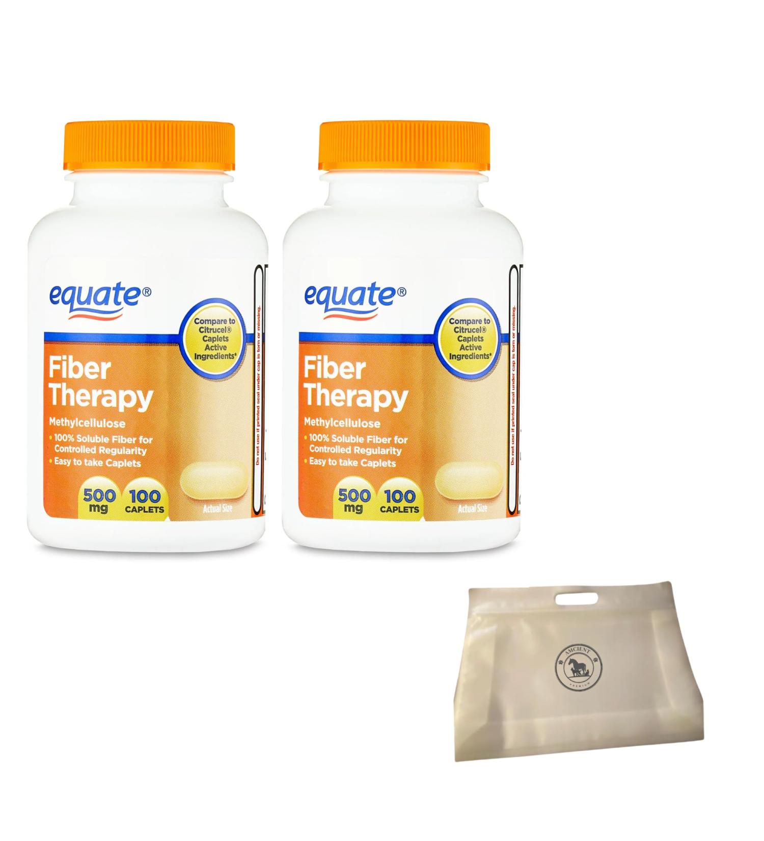 AMCIENT Equate Fiber Therapy Methylcellulose Fiber Caplets 500 mg 100 Count (Pack of 2) Bundle with Reusable Food Pouch - Buy Online on GoSupps.com