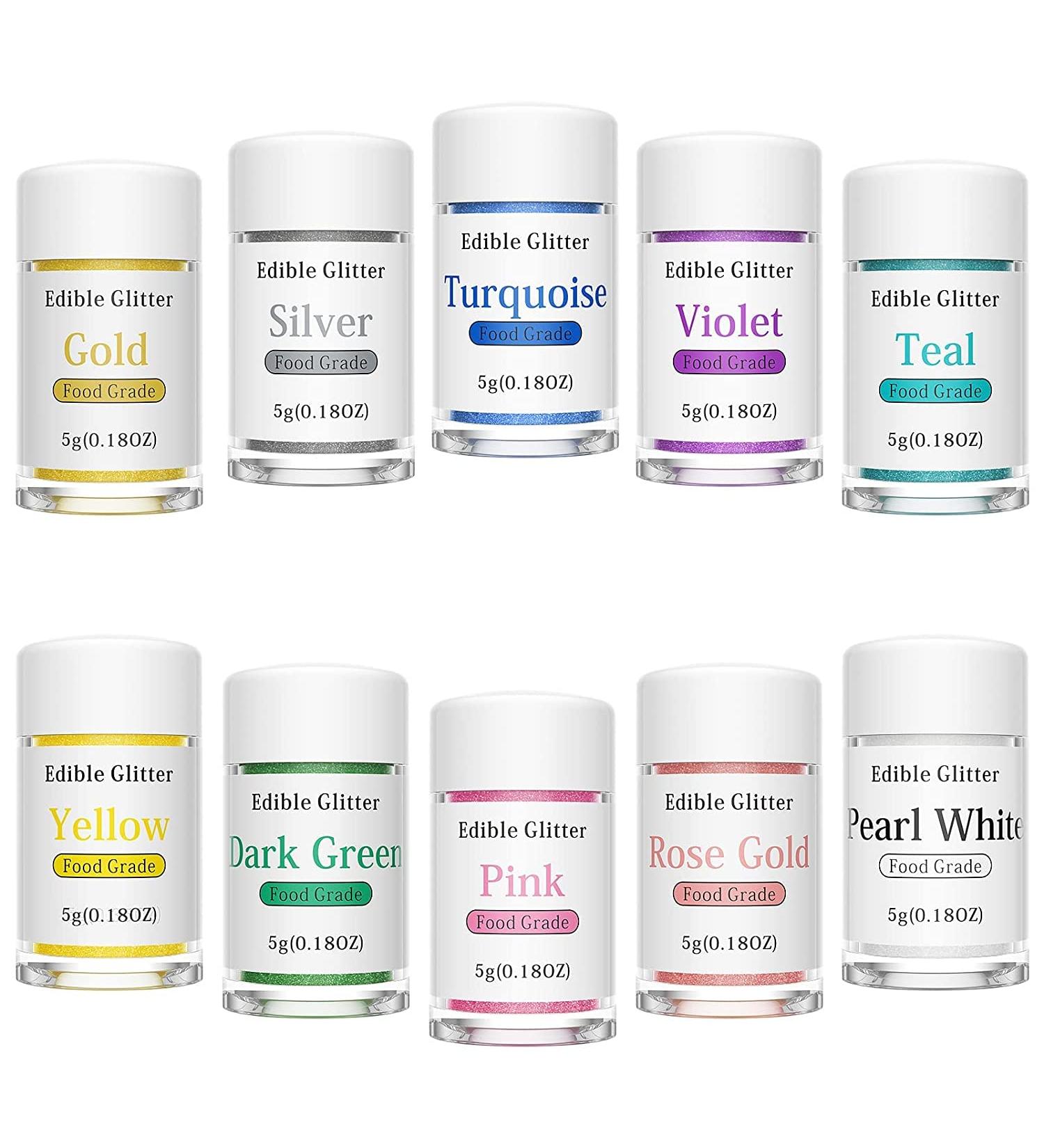 Edible Glitter 10 Colors Edible Glitter Set Nomeca 5 Gram Edible Glitter Lust Dust for Cakes Drinks & Beverages Food Grade Shimmer Powder for Baking Strawberries Cupcakes Cake Pops Vegan Gluten Nut Free(5g/Bottle) (L) - Buy Online on GoSupps.com