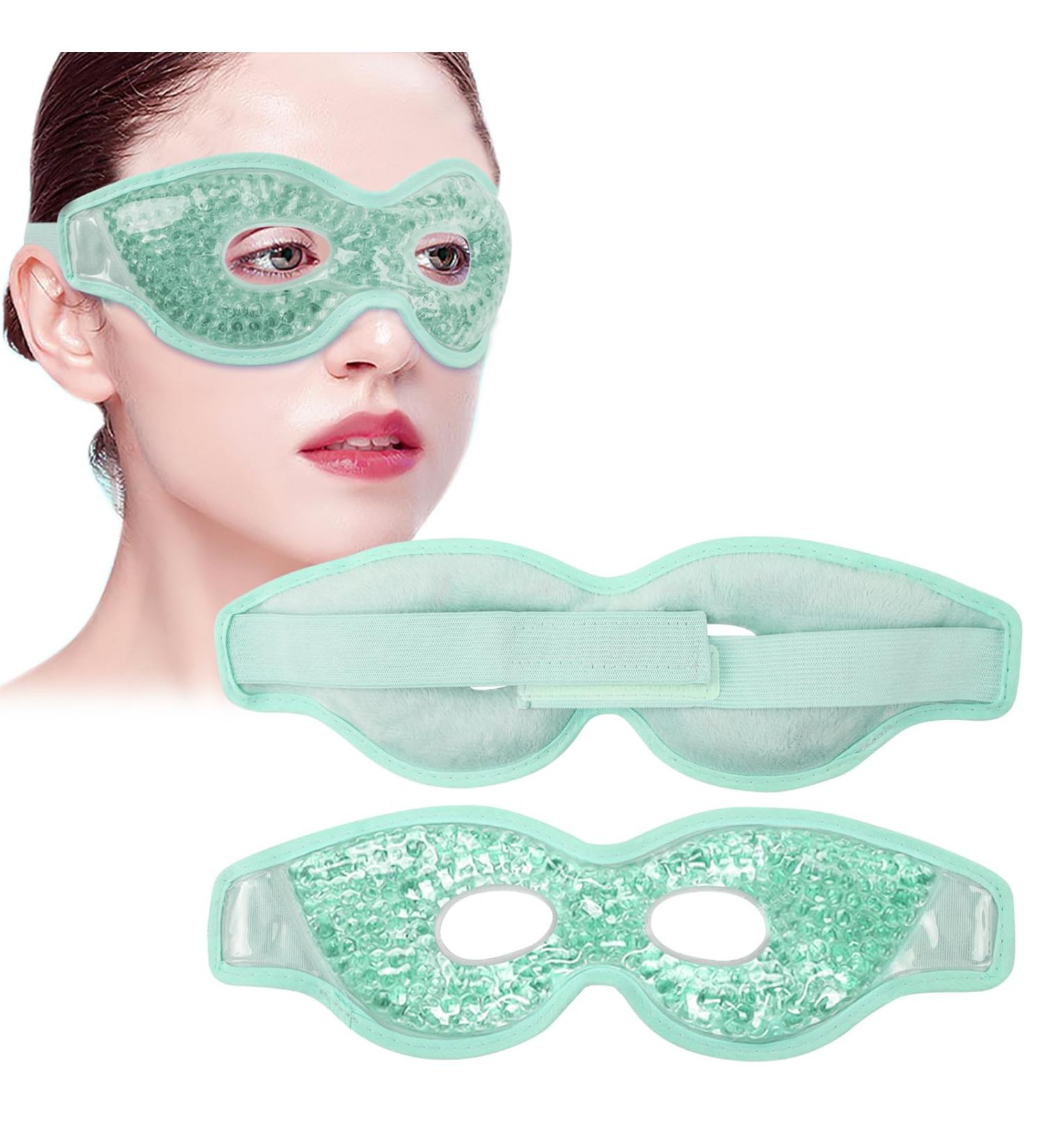 WOVTE Cooling Eye Mask Reusable Hot or Cold Therapy Gel Bead Eye Mask with Soft Plush Backing and Adjustable Strap for Puffy Eyes Dry Eyes Dark Circles Headache (Green(hollow)) - Buy Online on GoSupps.com