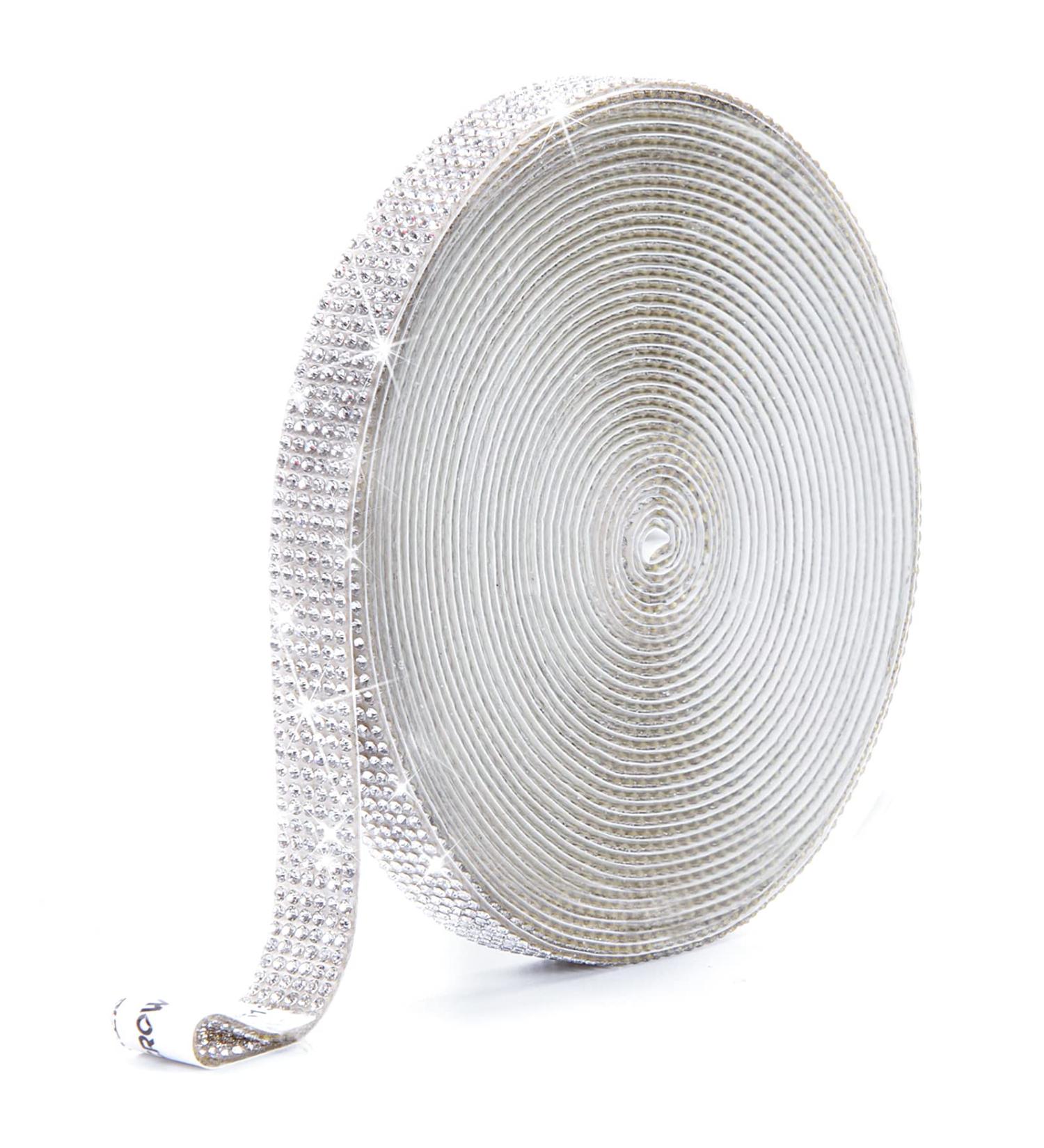 9 Yards Self Adhesive Crystal Rhinestone Ribbon Strip - DIY Diamond Bling Sticker Tape Roll for Crafts and Decorations (Silver, 0.51 Inch) - Buy Online on GoSupps.com