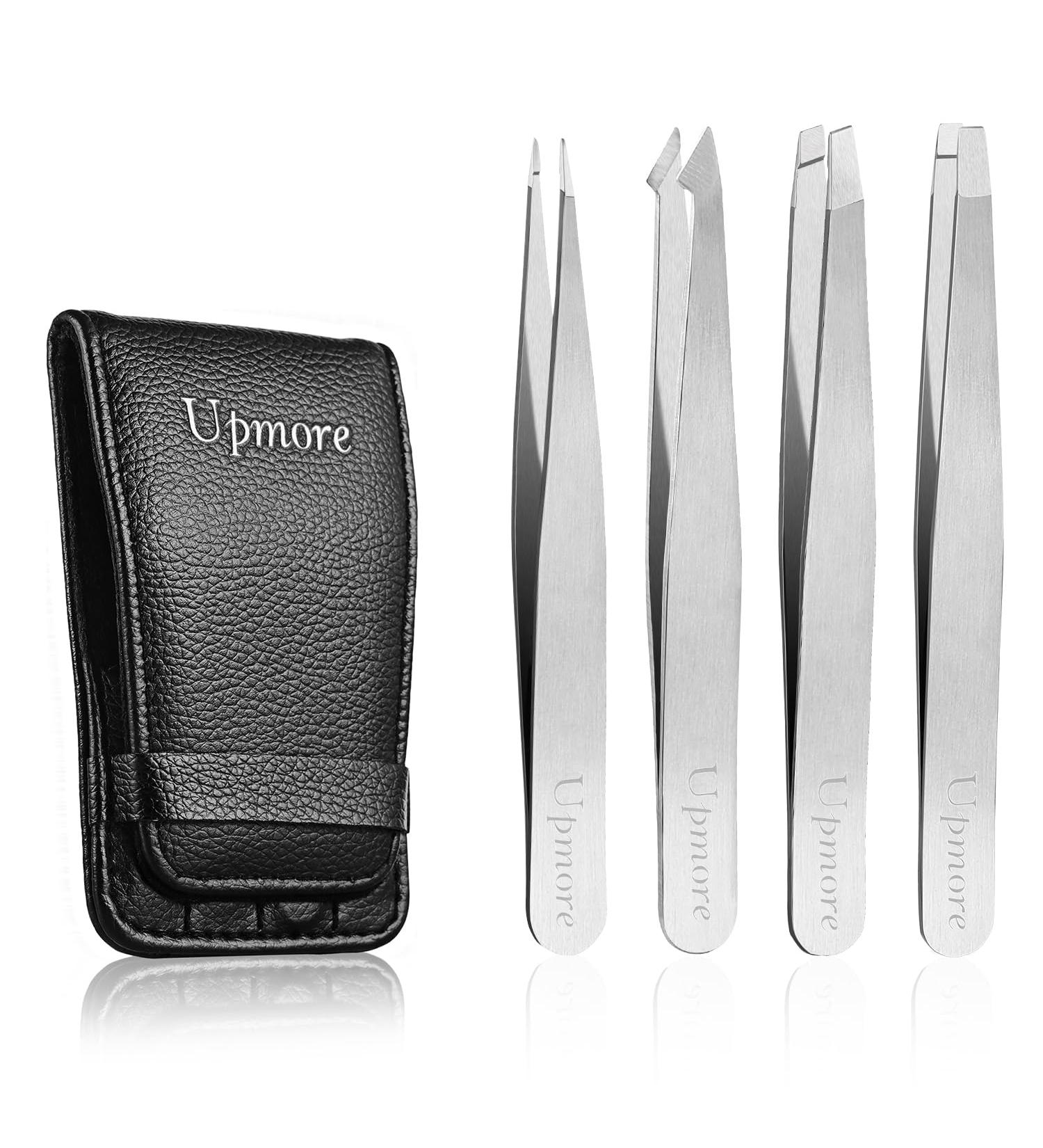 Upmore 4x Stainless Steel Tweezers Set - Silvery Eyebrow Tweezers & Scissors | Precision Tools for Flawless Grooming - Buy Online on GoSupps.com