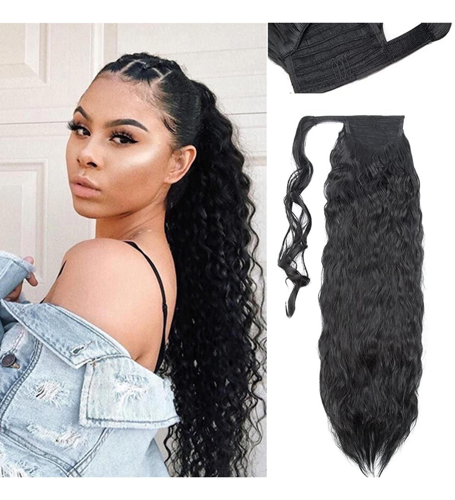 SEGO 66cm Clip-In Ponytail Extension - Wavy Curly Synthetic Hair in 1# Black - 110g Braid Corn Style - Buy Online on GoSupps.com