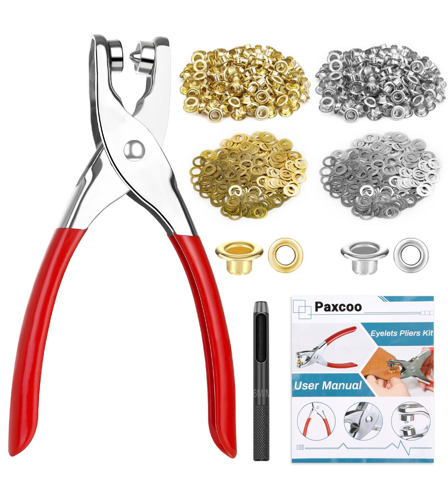 1203Pcs Grommet Tool Kit with Eyelet Pliers  PAXCOO 1/4 Inch Fabric Grommet Kit with Fabric Eyelets Grommets  Washers and Hole Punch Grommet Hand Press kit for Fabric/Leather/Belt/Shoes/Cloths 1203pcs 1/4 Inch - Buy Online on GoSupps.com