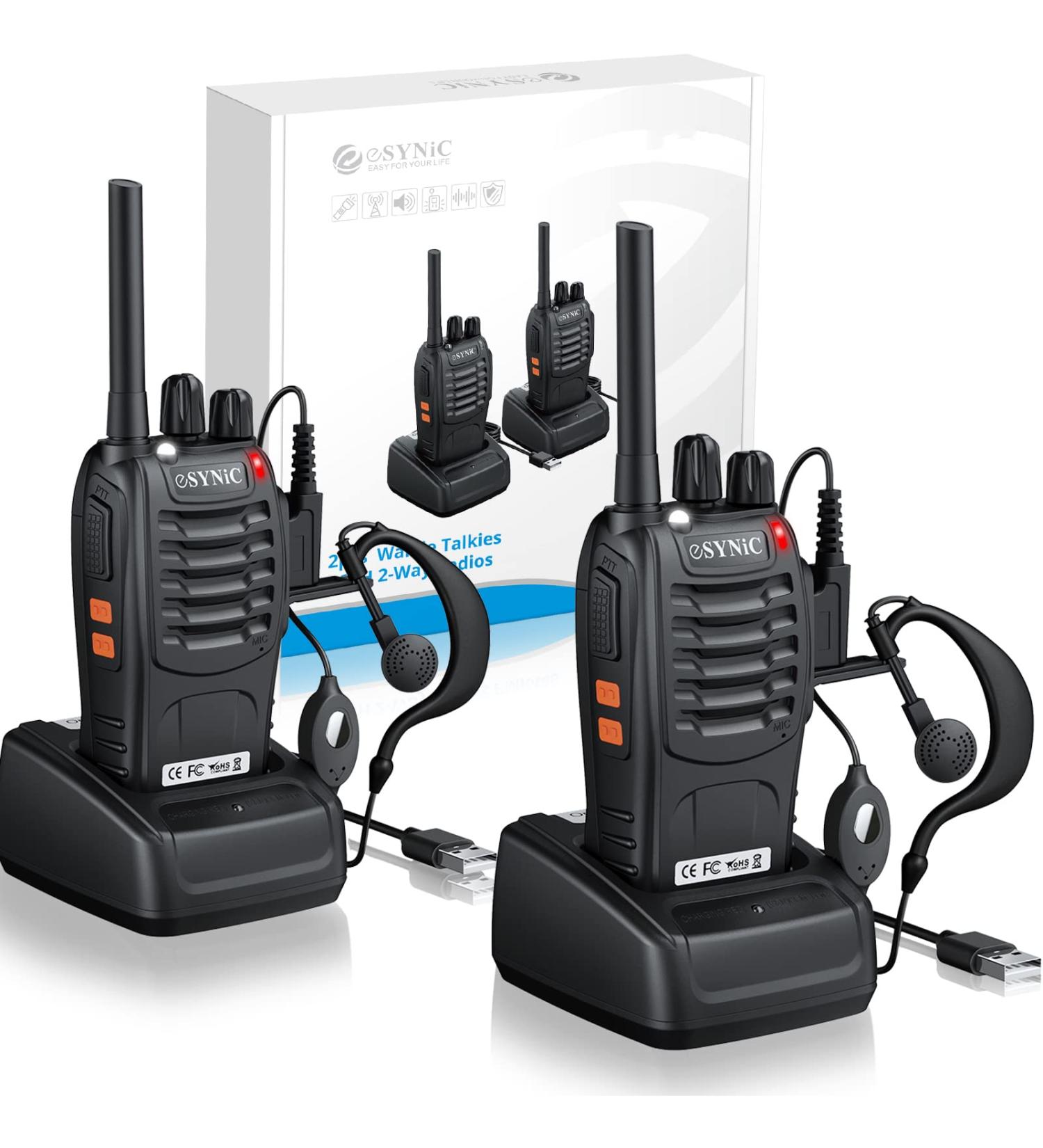 eSynic Professional Rechargeable Walkie Talkies - Long Range 2 Way Radio for Adults | Supports VOX 16 Channel | LED Light | Original Earpieces Included - Buy Online on GoSupps.com
