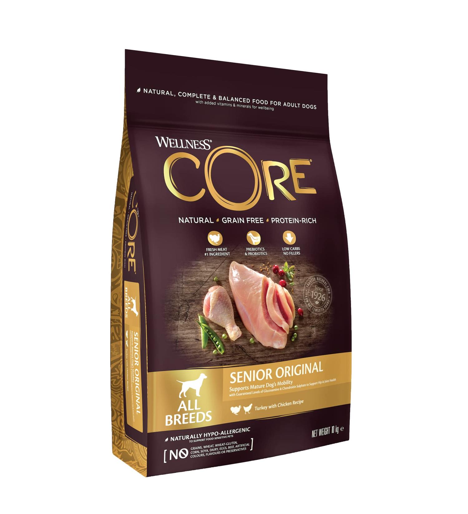 Wellness Core Original Senior Natural and Grain-Free Senior Dog Food for All Sizes Turkey/Chicken 10 kg - Buy Online on GoSupps.com