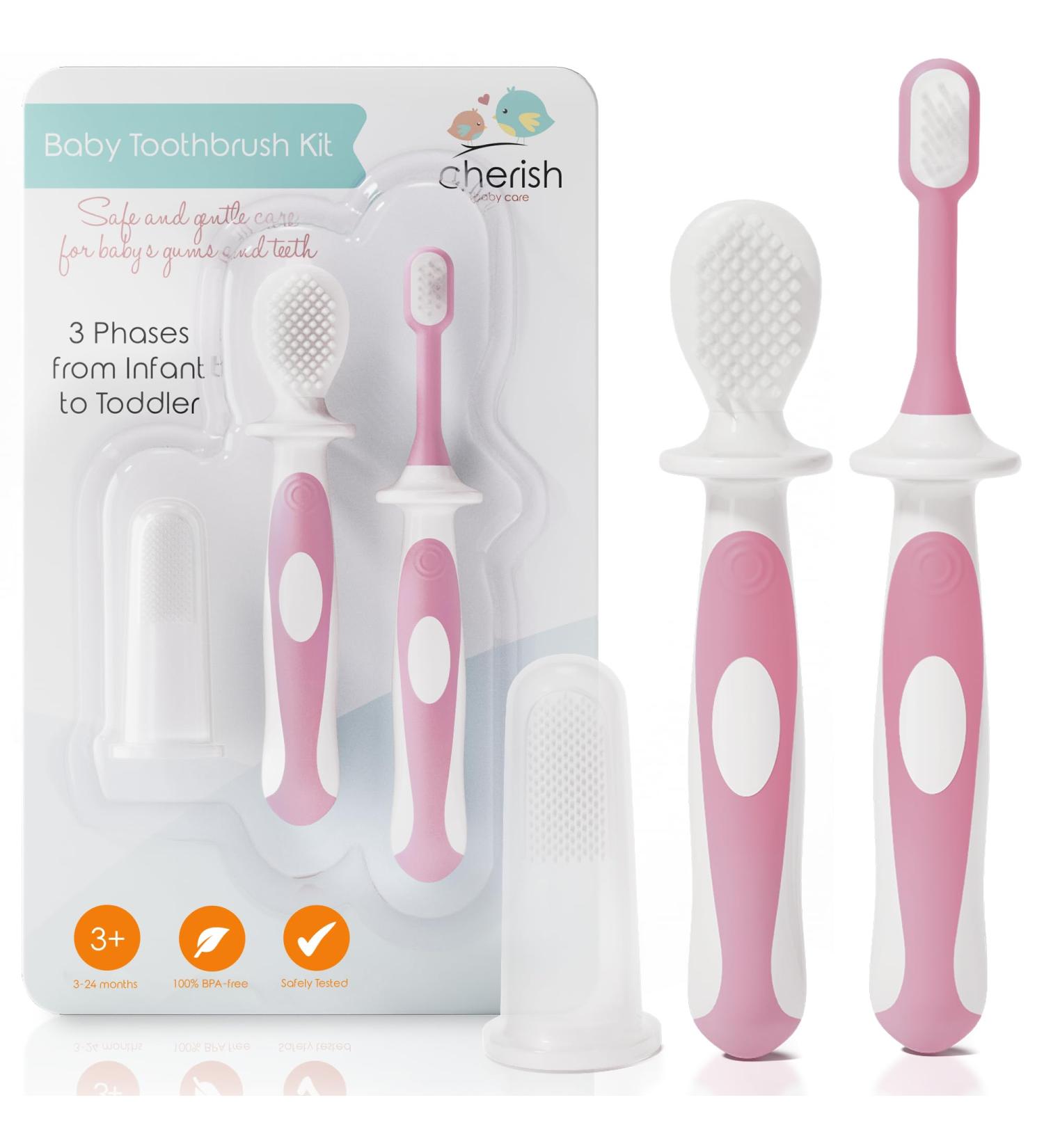 Cherish Baby Care Baby Toothbrush 0-2 Years - Safety-Tested & BPA-Free 3-Pack (Finger Toothbrush Baby Silicone Toothbrush Baby and Toddler Toothbrush) - Baby's First Toothbrush Kit (Pink) Pink Babies - Buy Online on GoSupps.com
