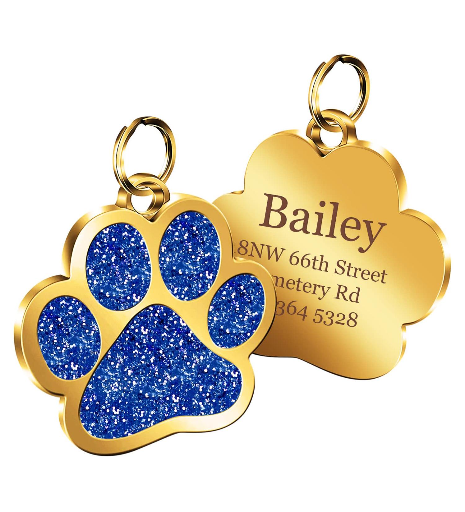 Nibana Personalized Dog Tags Glitter Paw Print Custom Pet ID Tags Engraved Cat Name Tags for Small Medium Large Dogs Cats up to 4 Lines of Custom Text Easy to Read(Blue) - Buy Online on GoSupps.com