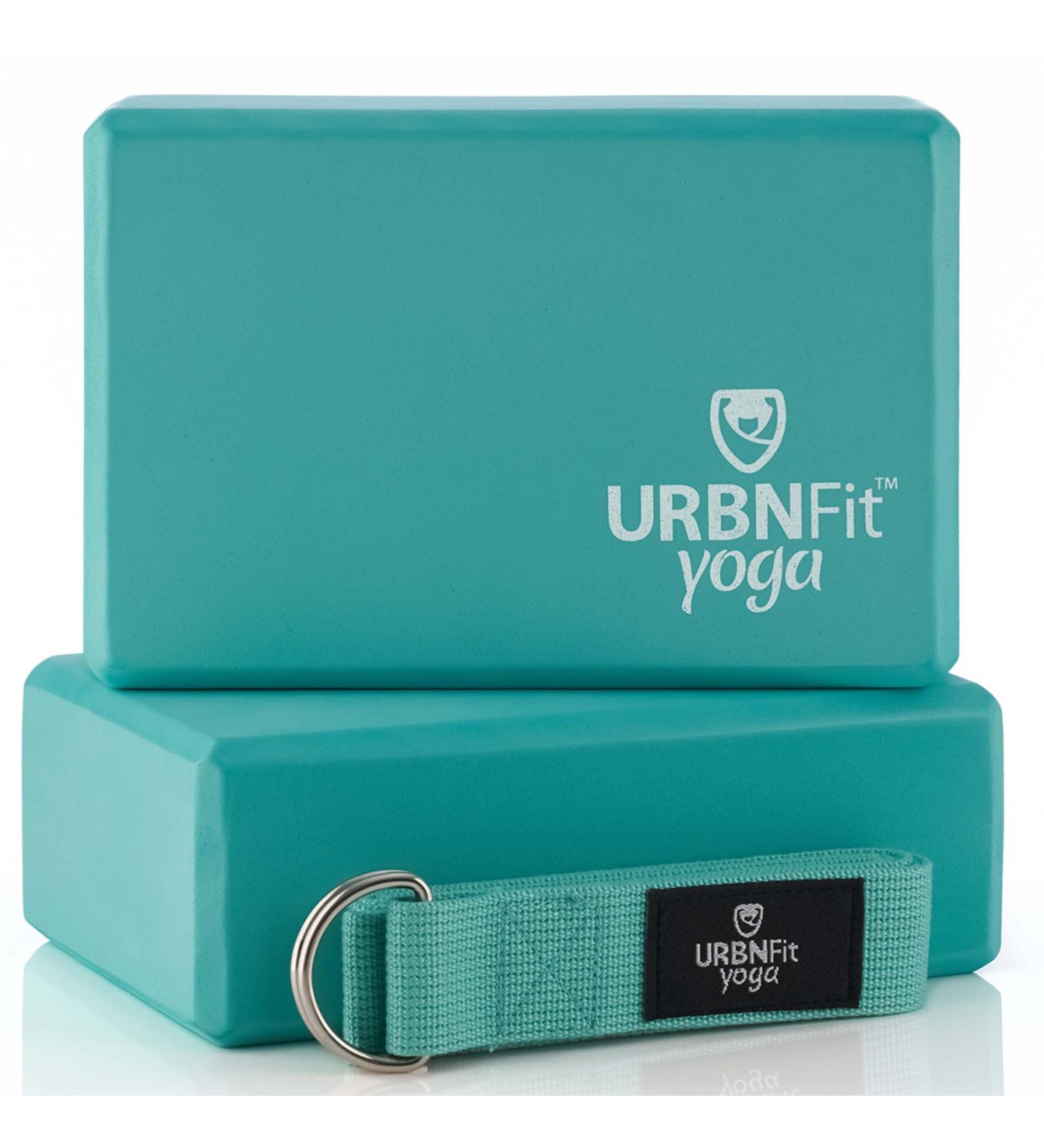 URBNFit Yoga Blocks 2 Pack - Foam Block Set with Strap for Yoga, Pilates, Meditation - High Density Non Slip Brick for Stability and Stretching - Teal - Buy Online on GoSupps.com