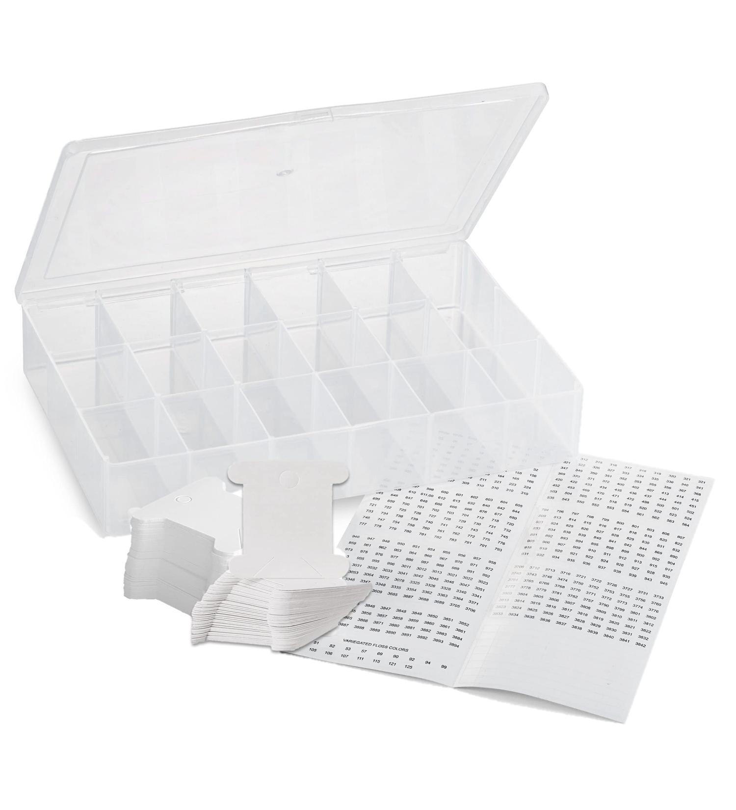 Embroidery Floss Organizer Box with 17 Compartments and 100 Cardboard Bobbins - Cross Stitch Supplies and Storage with Floss Number Stickers - Buy Online on GoSupps.com