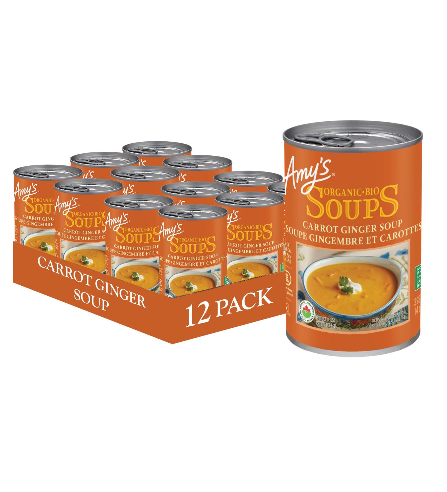 Amy s Kitchen Organic Carrot Ginger Soup Gluten-Free Soy-Free Tree Nut-Free Kosher Plant-Based 12-pack (398ml per can) - Buy Online on GoSupps.com