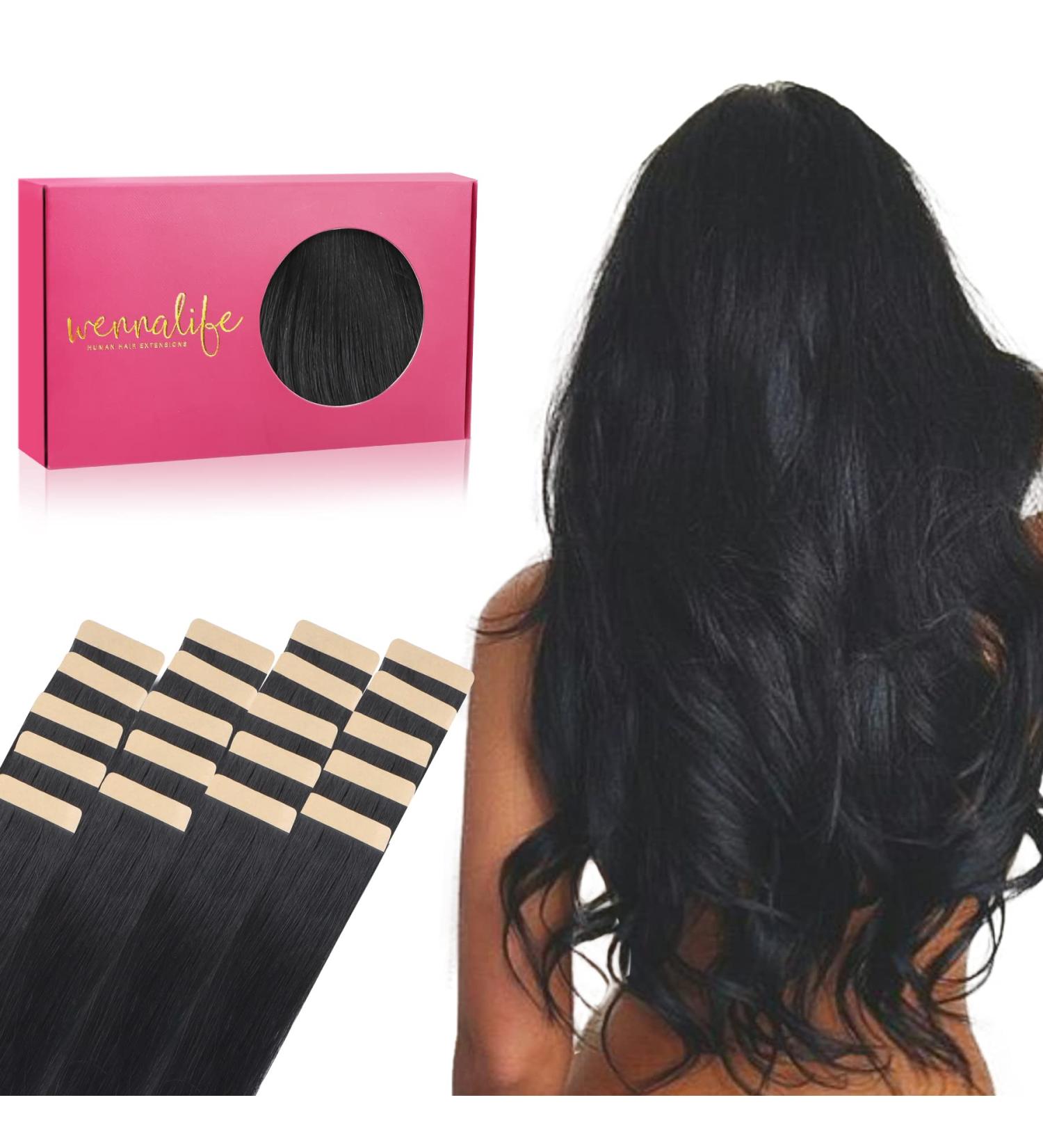 WENNALIFE Jet Black Tape in Hair Extensions - 20 Remy Human Hair, 50g, 20pcs - Buy Online on GoSupps.com