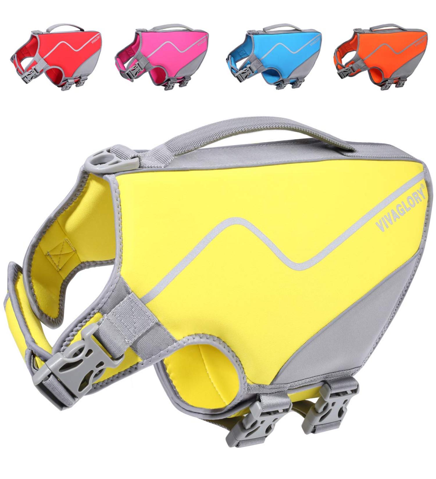 Vivaglory Sporty Dog Security Vest - Durable Neoprene Rescue Vests for Medium Dogs (M: 53-64cm) - Comfortable Yellow Design with Velcro Fastener - Buy Online on GoSupps.com