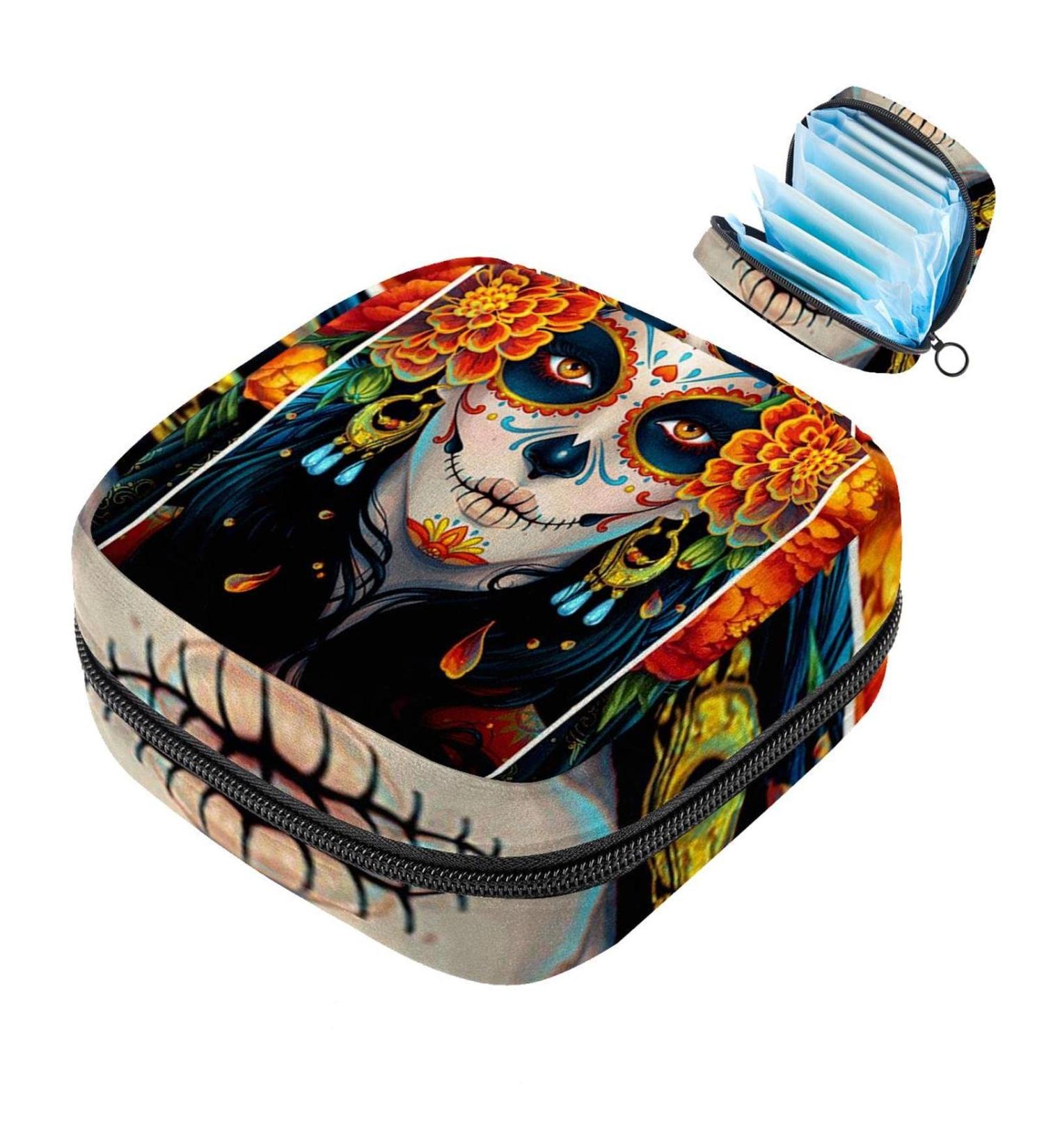 Shop Day of the Dead Sugar Skull Girl Portable Sanitary Napkin Bag | Menstrual Cup Holders for Women & Teens - Buy Online on GoSupps.com